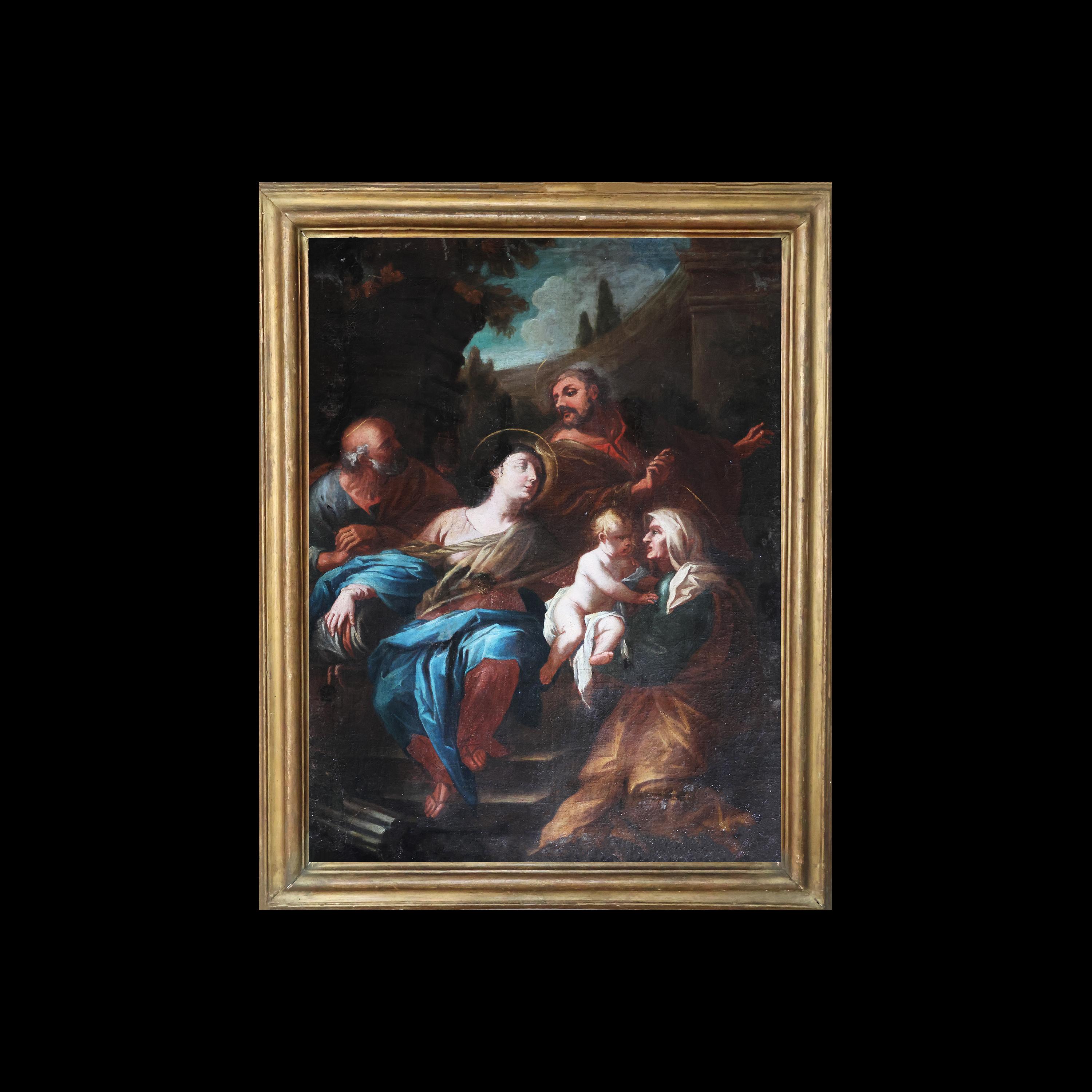 Italienische Schule; Heilige Familie mit der Heiligen Anna, 17.-18. Jahrhundert, Öl auf Leinwand (Italian) im Angebot