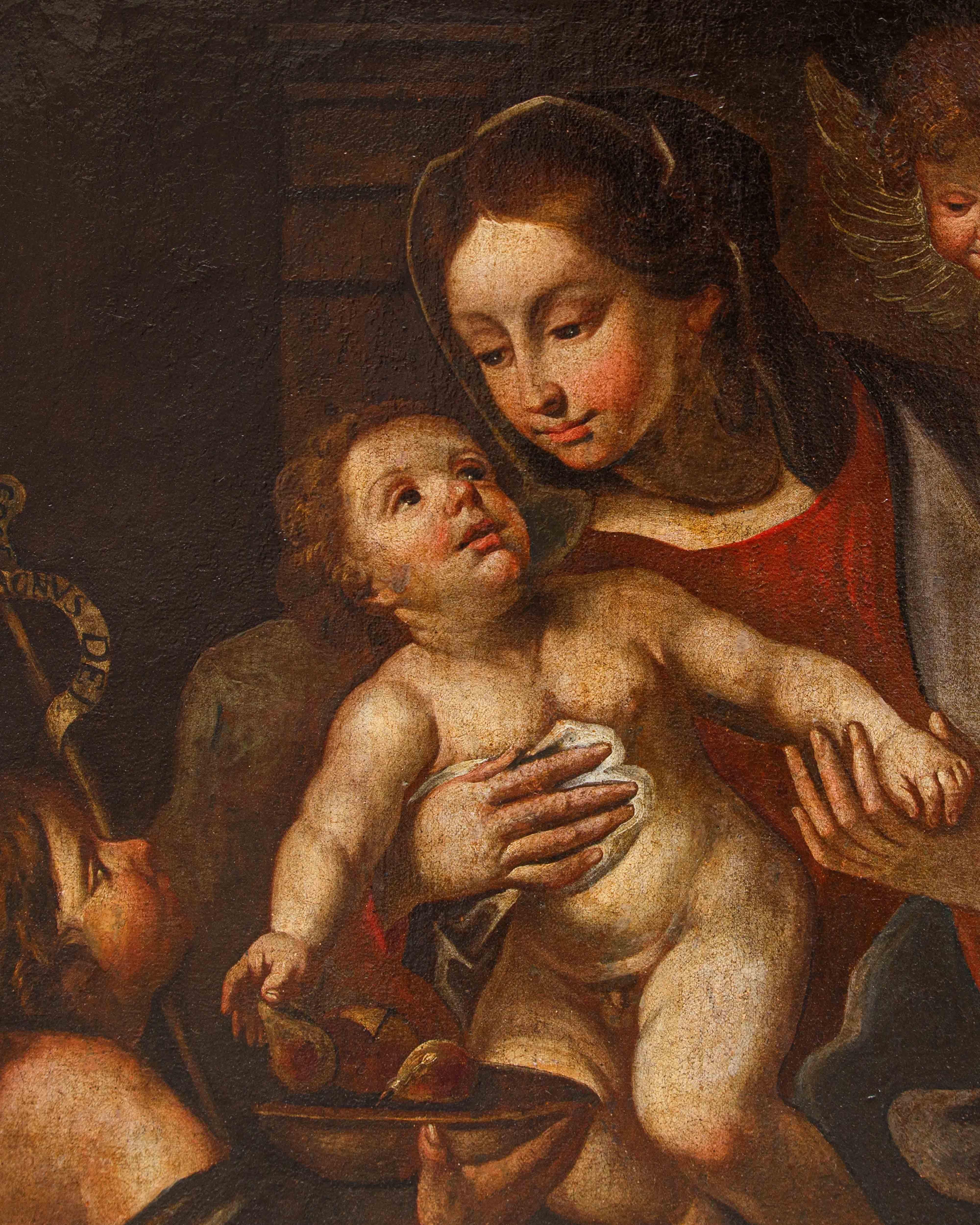 Scuola italiana, XVII secolo, Madonna con il Bambino e San Giovannino in vendita 2