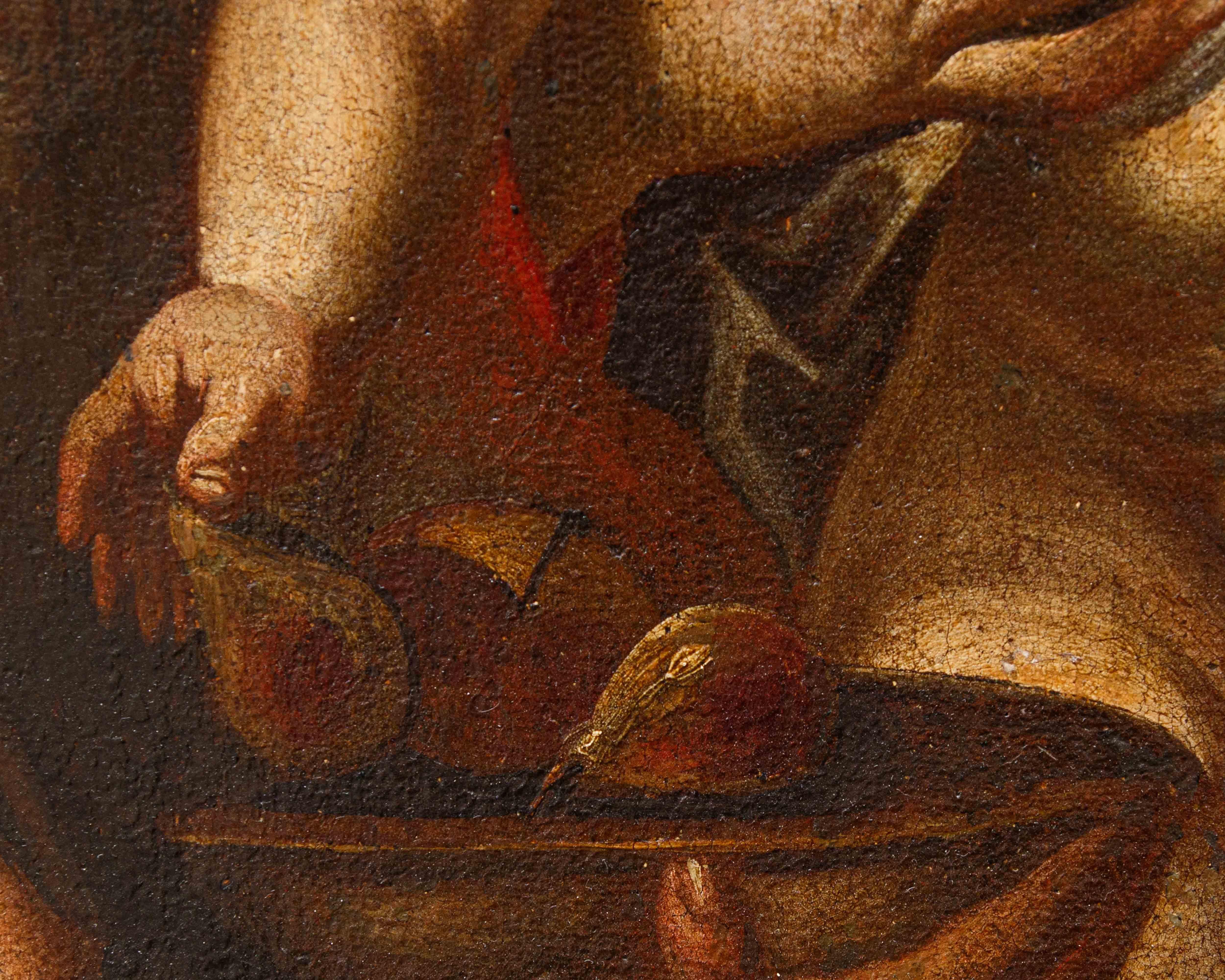 Scuola italiana, XVII secolo, Madonna con il Bambino e San Giovannino in vendita 3