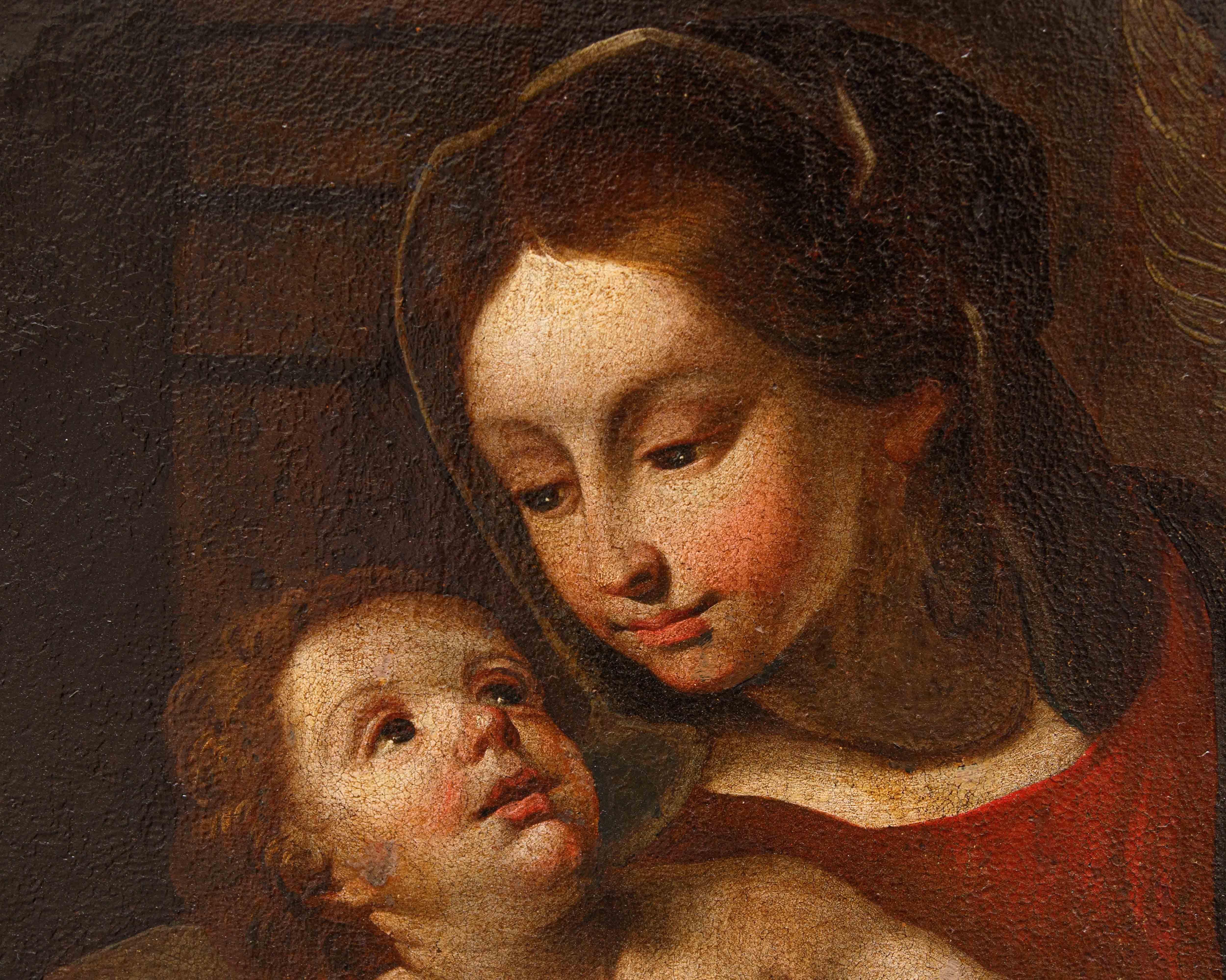 Scuola italiana, XVII secolo, Madonna con il Bambino e San Giovannino in vendita 4