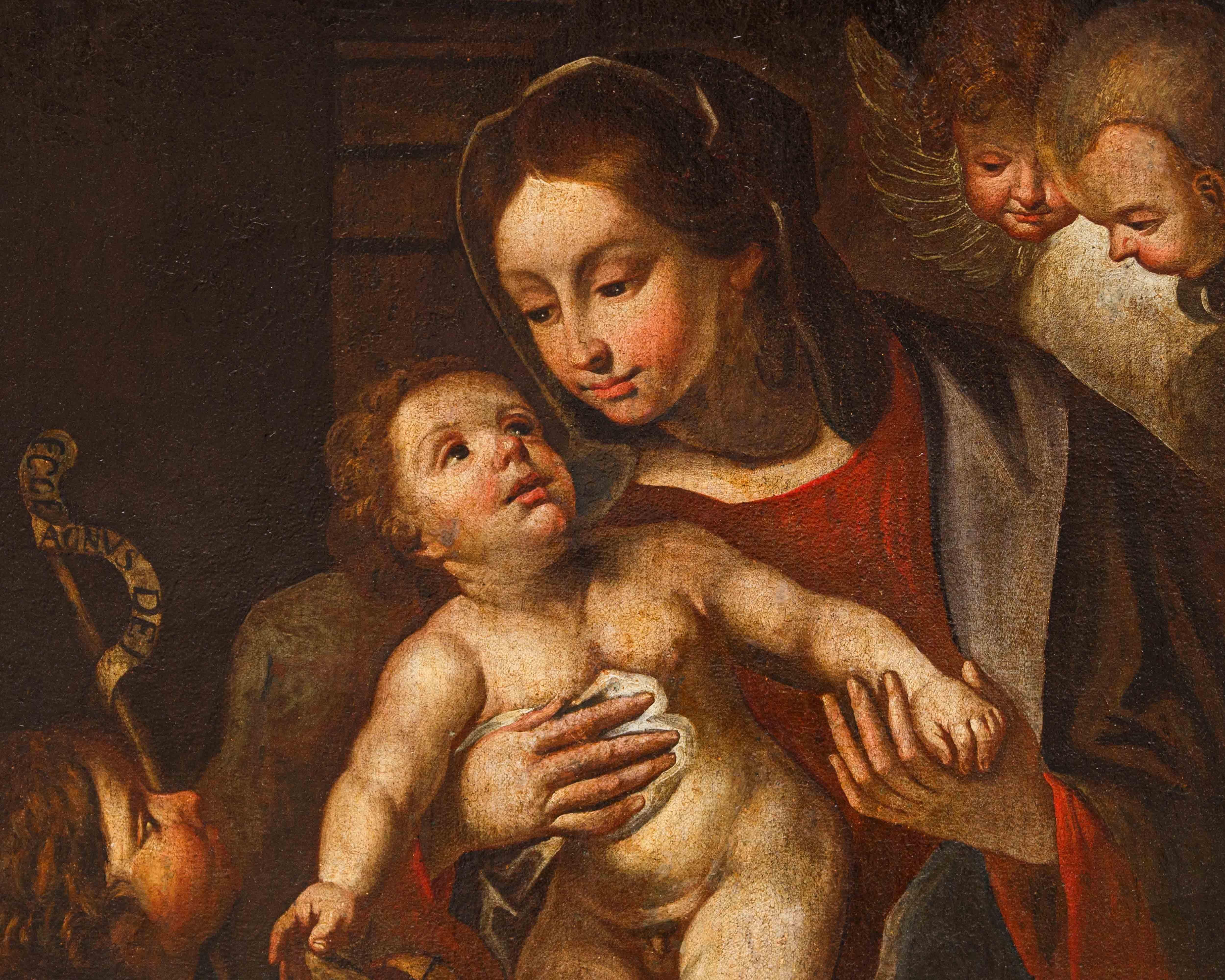 Scuola italiana, XVII secolo, Madonna con il Bambino e San Giovannino in vendita 6