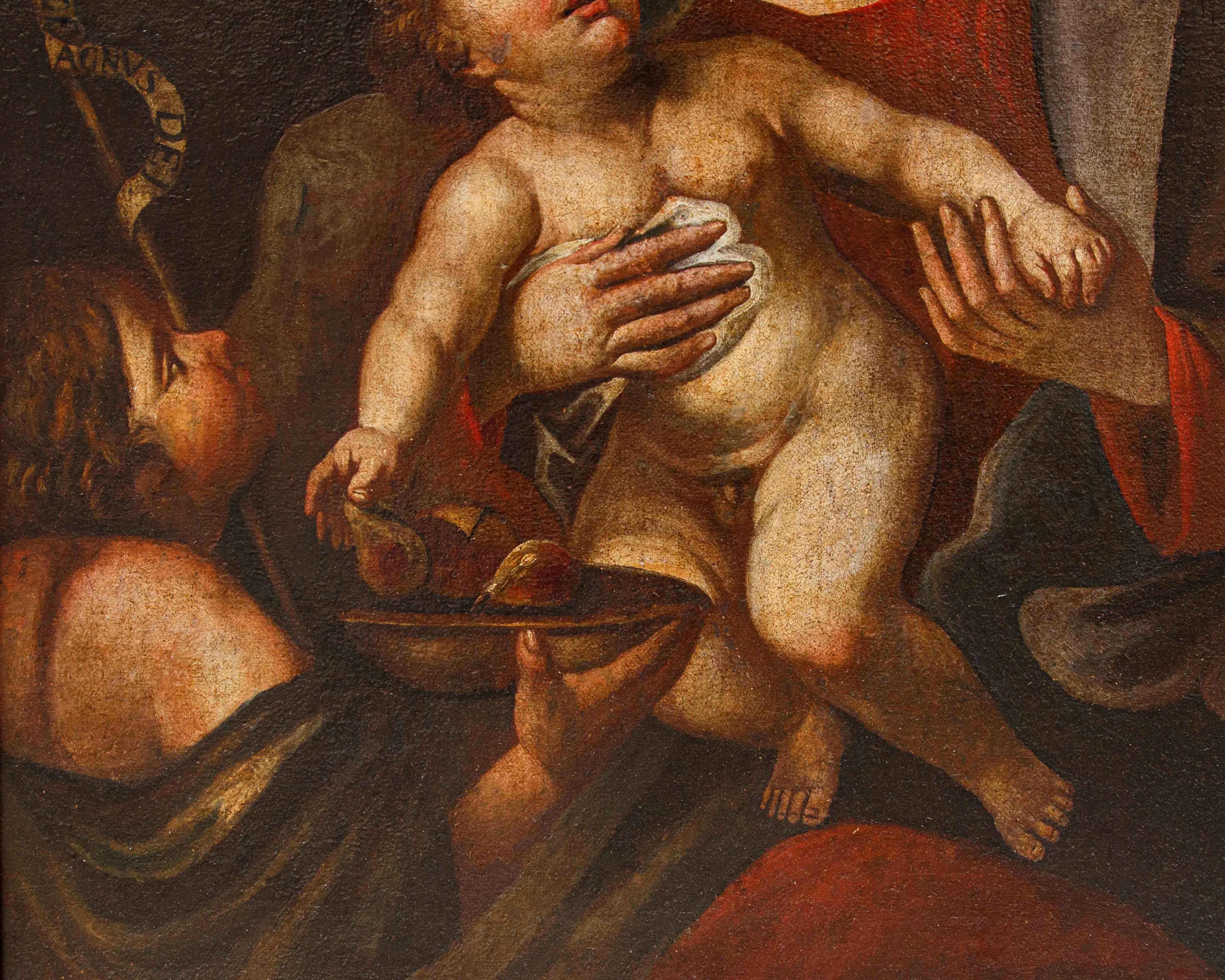 Scuola italiana, XVII secolo, Madonna con il Bambino e San Giovannino in vendita 1