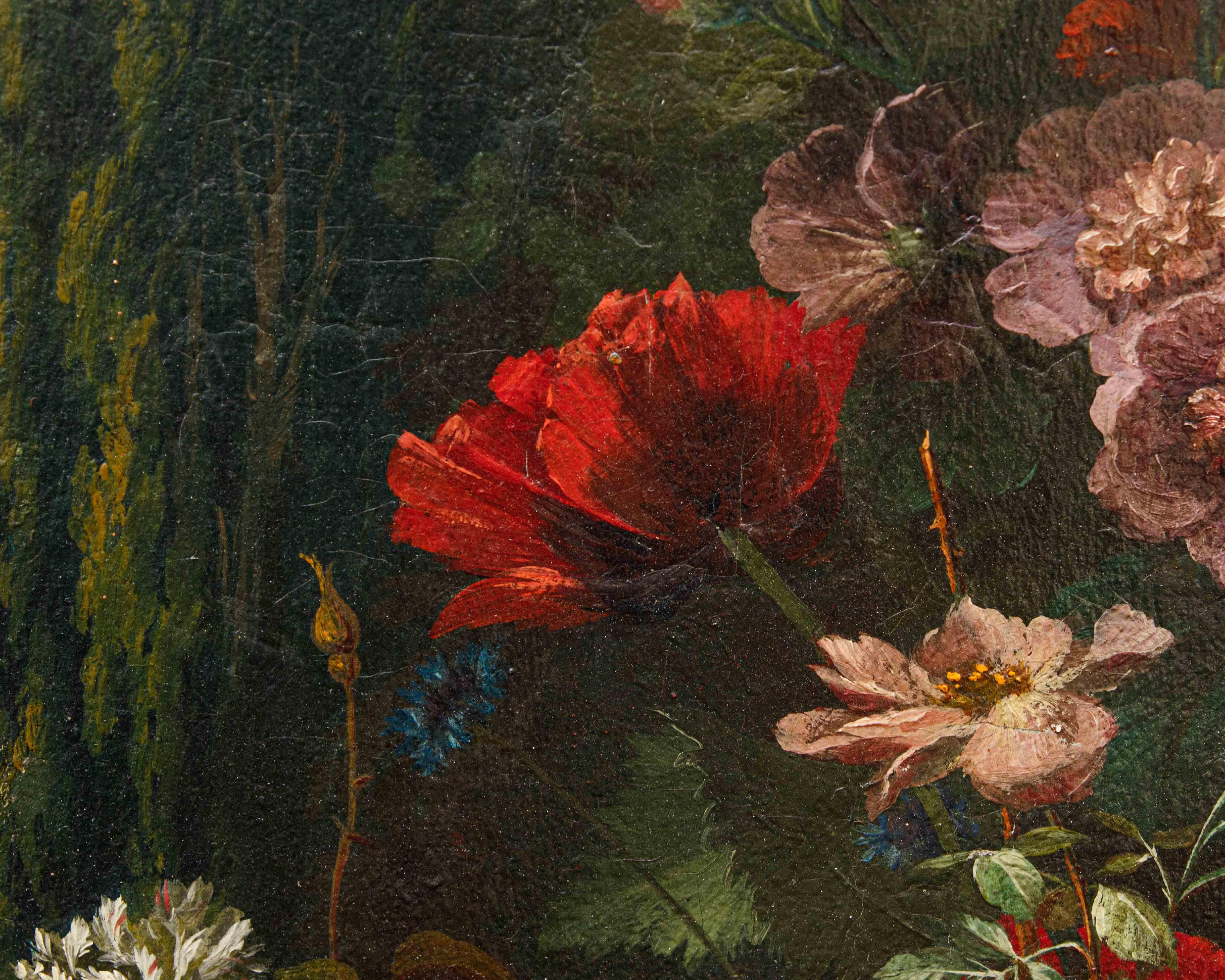 Scuola lombarda, XIX secolo, Composizione di fiori, frutta e fontana in vendita 4