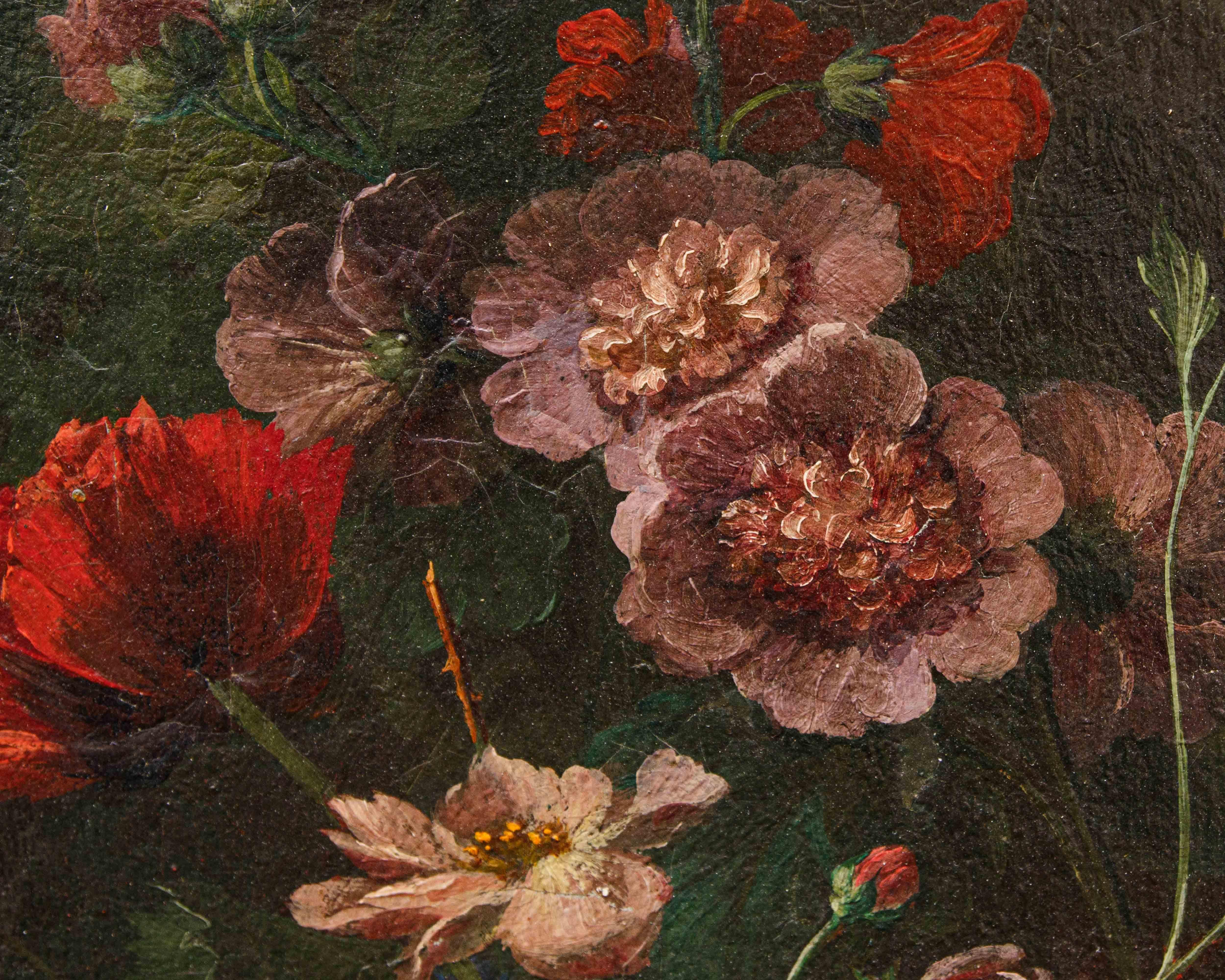 Scuola lombarda, XIX secolo, Composizione di fiori, frutta e fontana in vendita 6