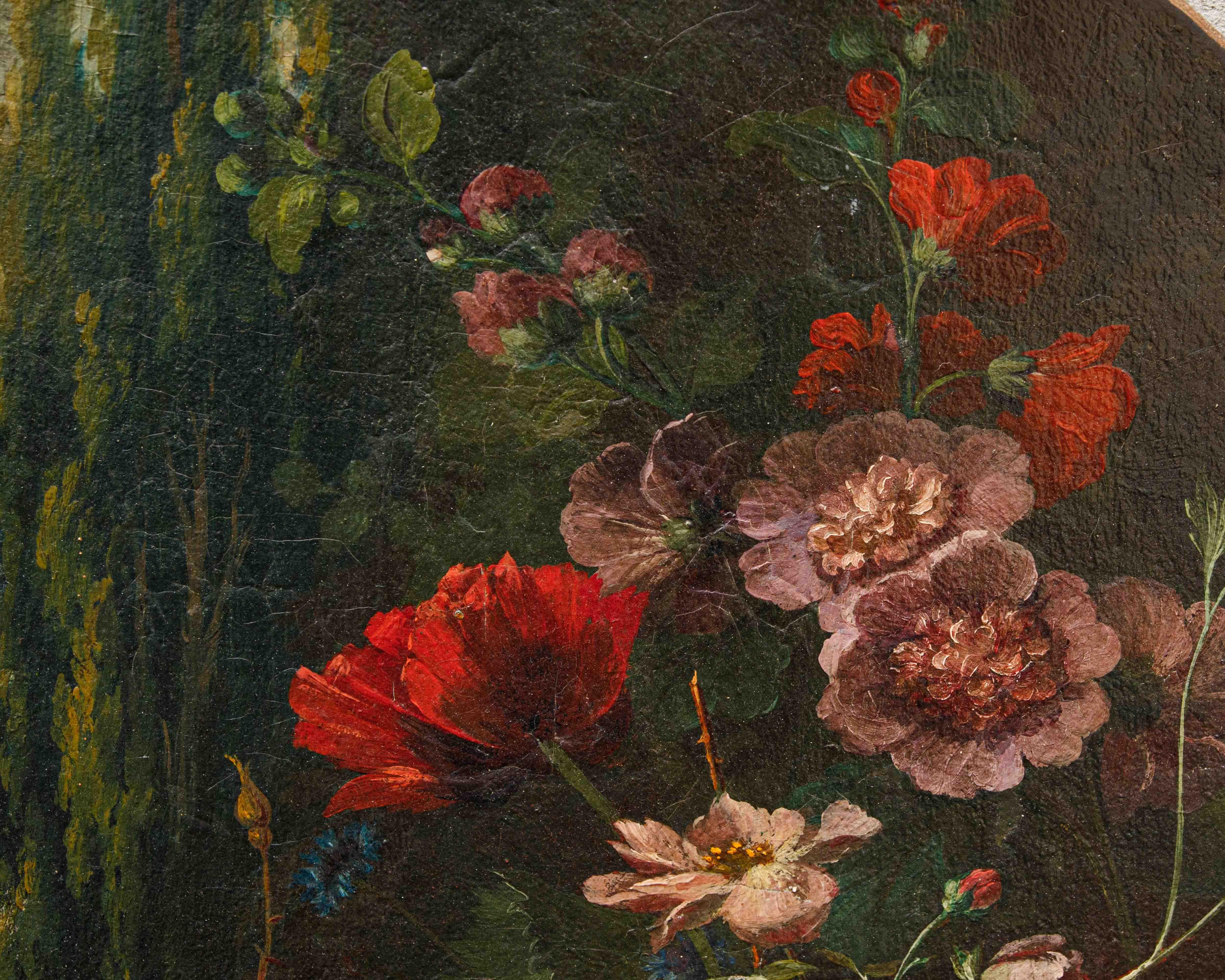 19th Century Scuola lombarda, XIX secolo, Composizione di fiori, frutta e fontana in vendita