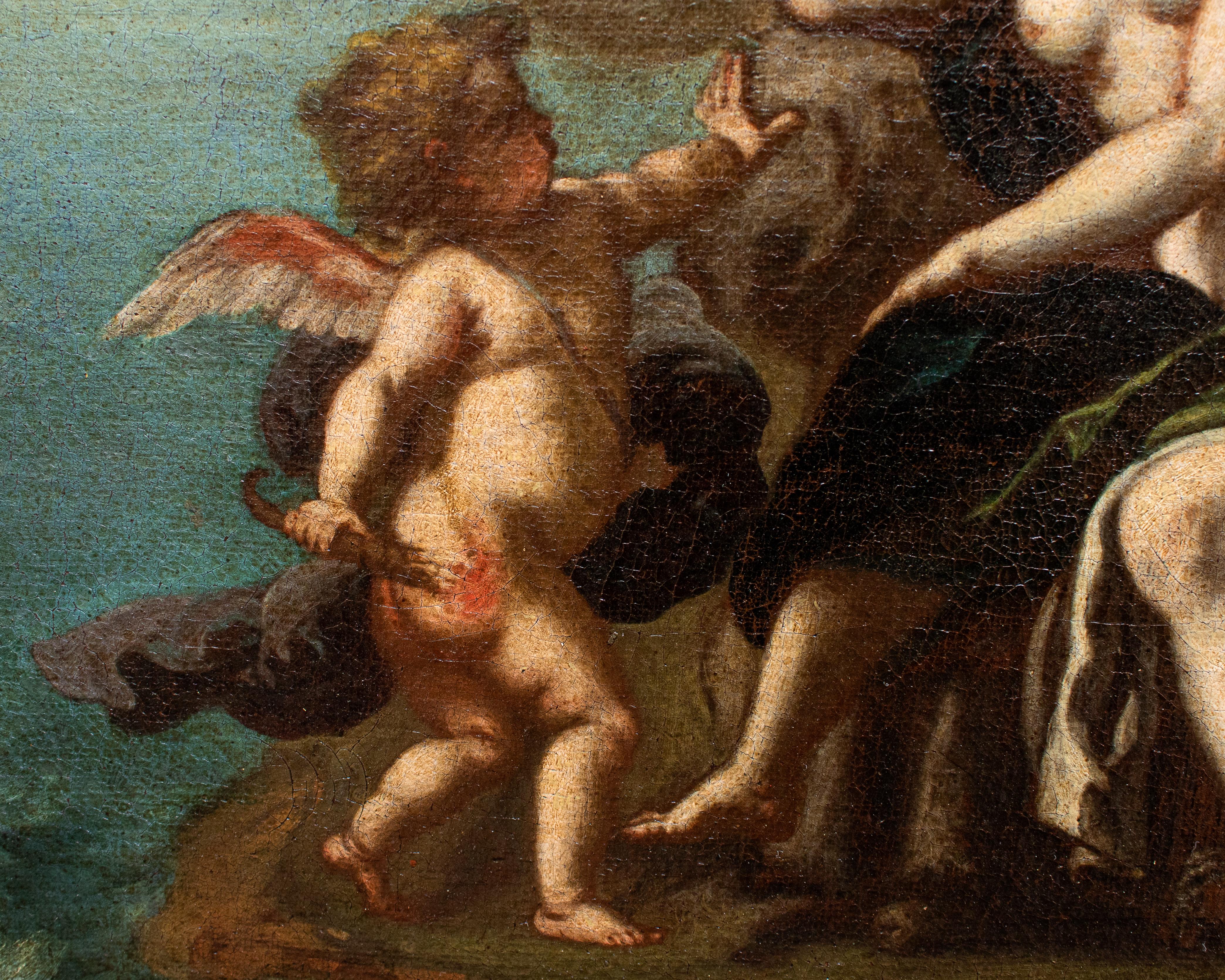 A olio Scuola napoletana del XVII-XVIII secolo, Bacco e Arianna abbandonata da Teseo in vendita
