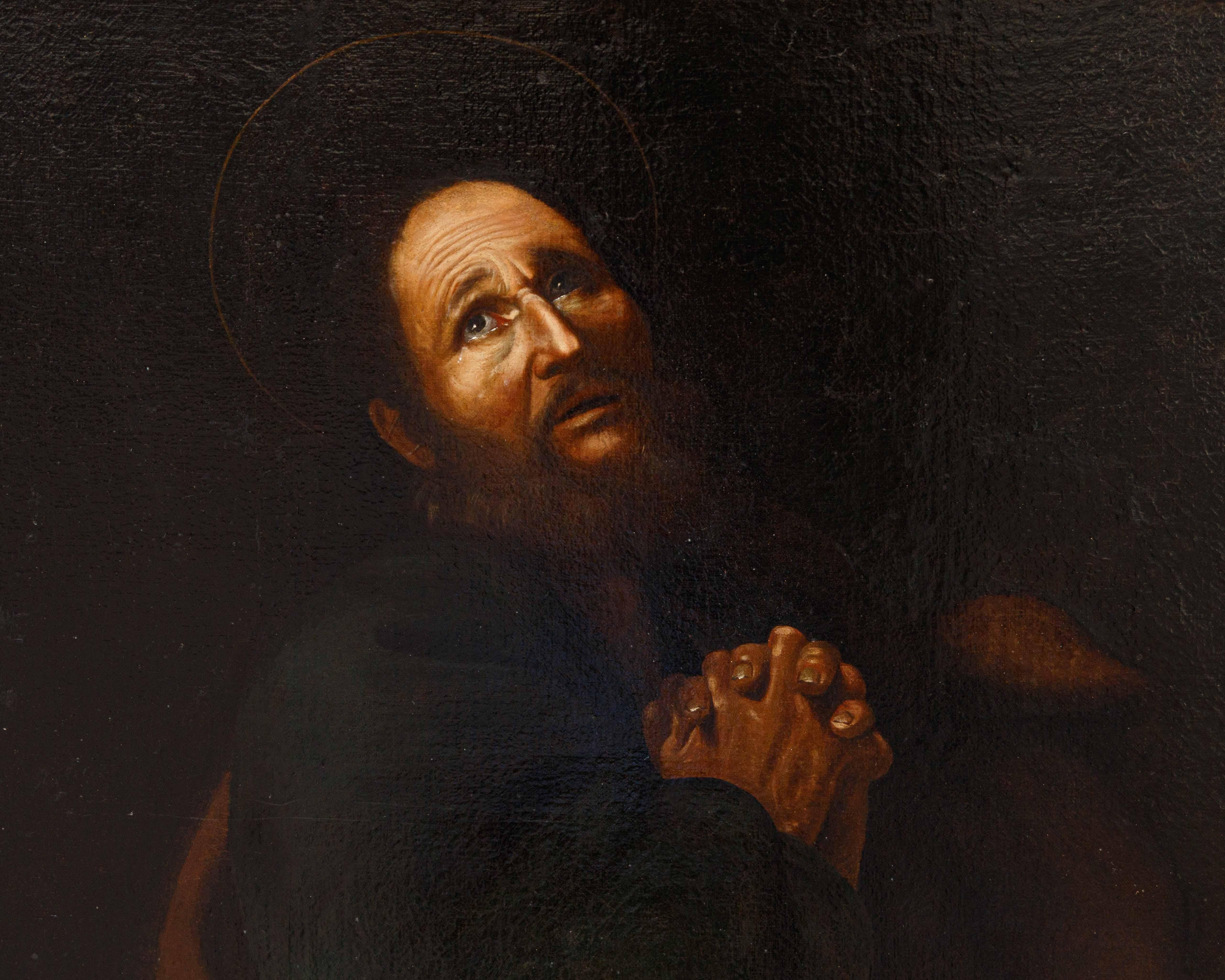 Escuela napolitana, siglo XVII 

San Pedro penitente

Óleo sobre lienzo, 120 x 98 cm

Enmarcado, 144 x 122 cm

La obra examinada, un óleo sobre lienzo que representa a San Pedro Penitente, puede atribuirse por sus características estilísticas e