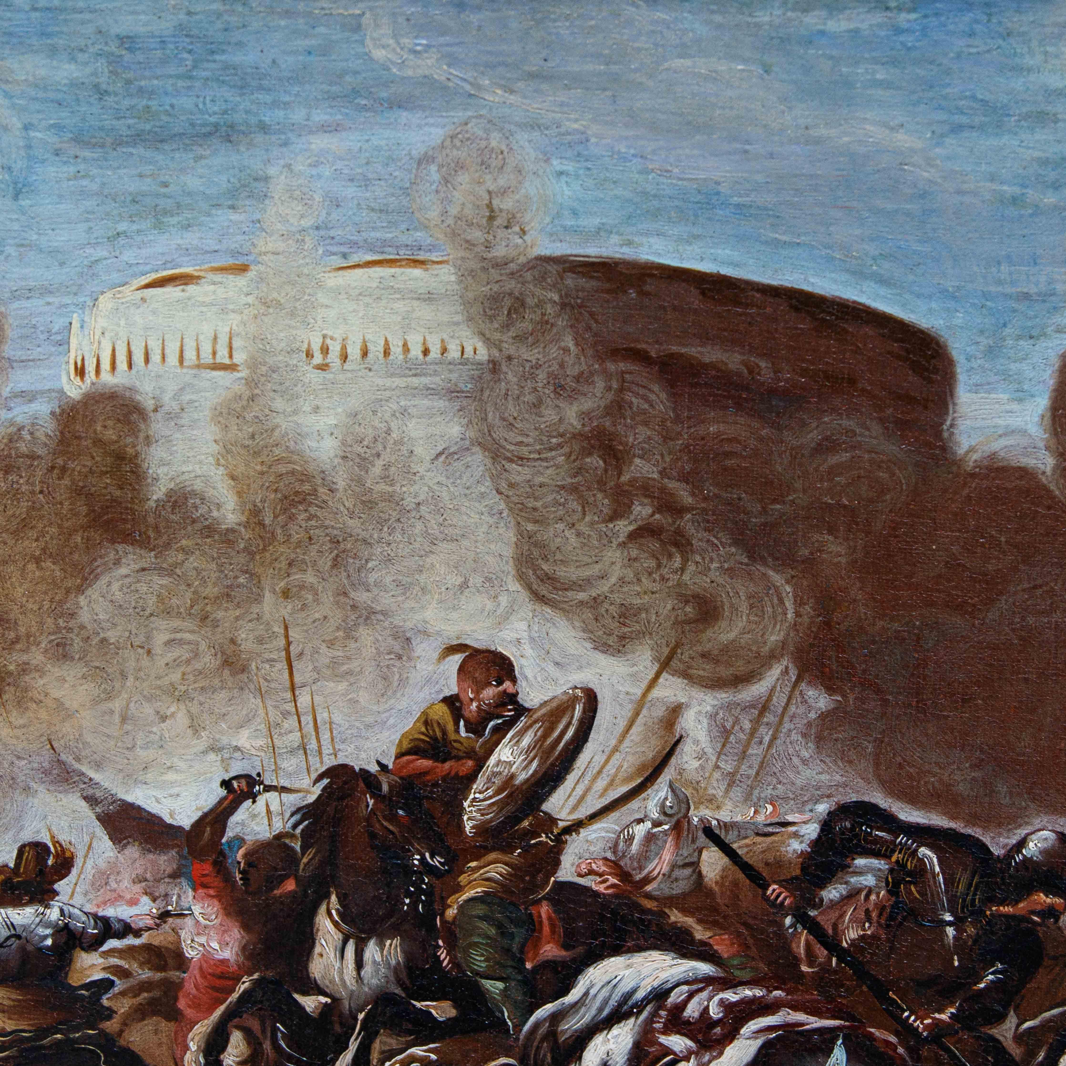 Oiled Neapolitan school, 17th century, battle scenes For Sale