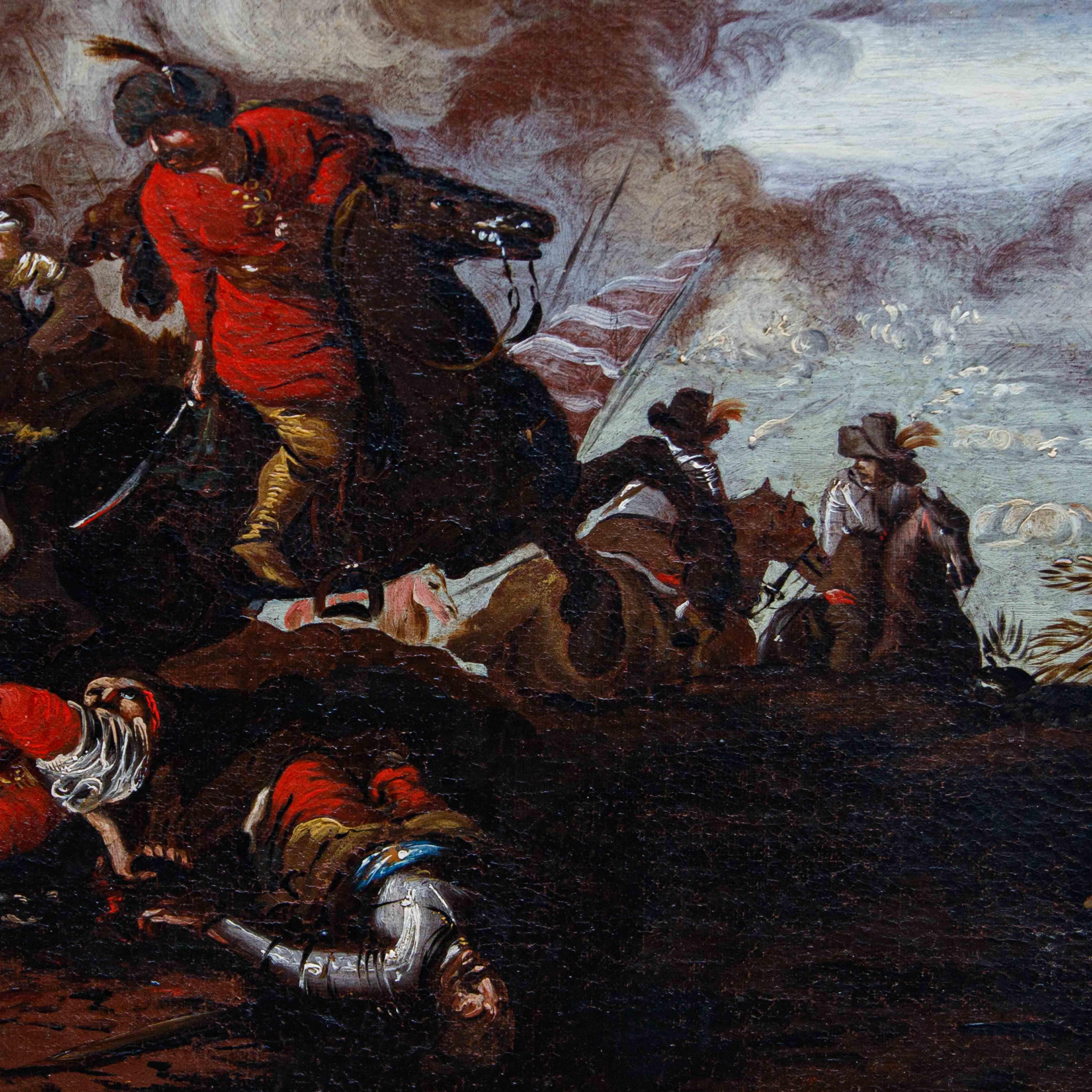 Canvas Neapolitan school, 17th century, battle scenes For Sale