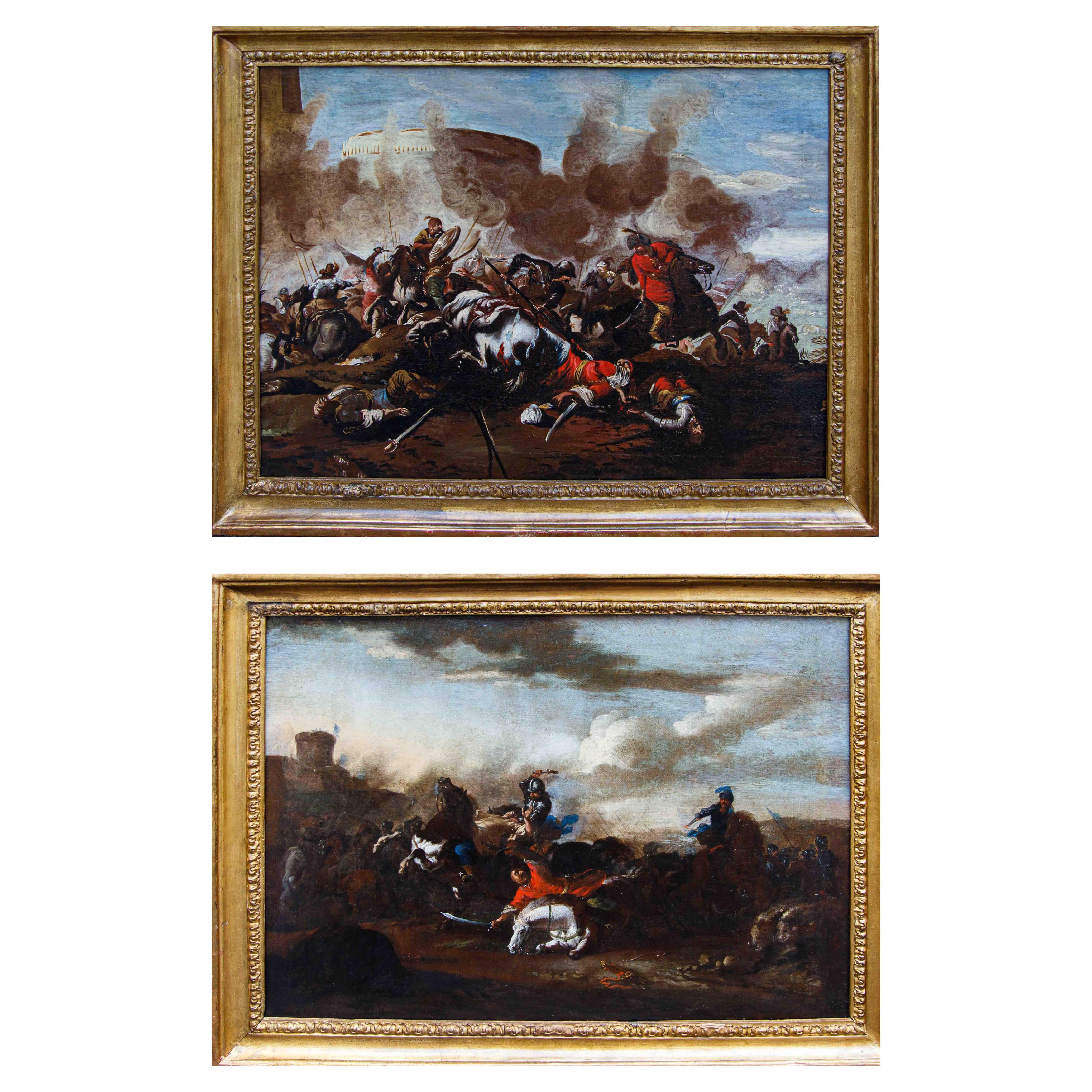 Scuola napoletana, XVII secolo, scene di battaglia