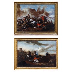 Scuola napoletana, XVII secolo, scene di battaglia