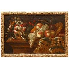 Roman school of the 18th century, Still life with flowers and fruit