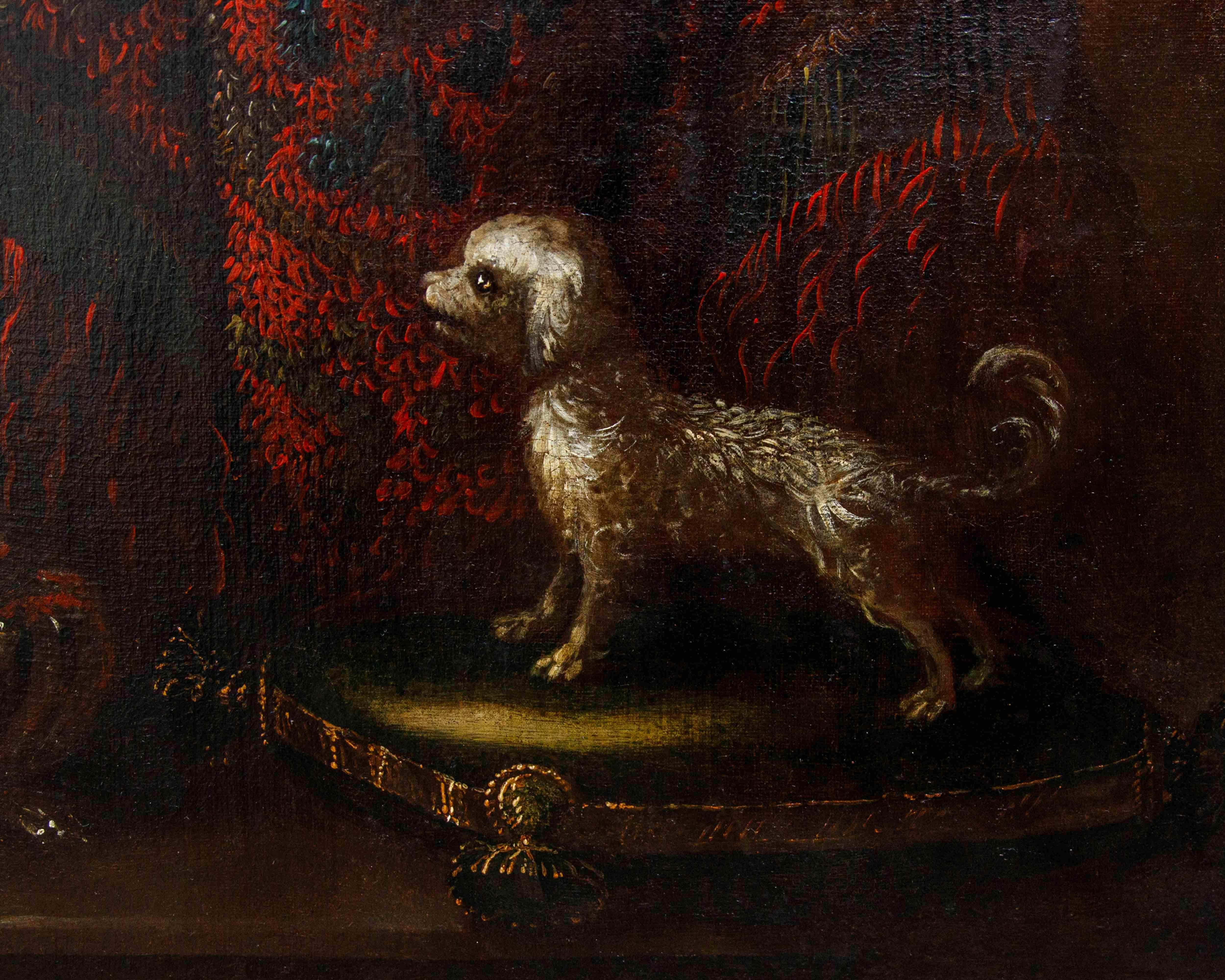 Römische Schule, zweite Hälfte des 17. Jahrhunderts

Komposition mit Zitronen und einem kleinen Hund

Öl auf Leinwand, 97,5 x 74,5 cm

Gerahmt, 120 x 95 cm

Das hier beschriebene Werk lässt sich in den Stil der Stillleben einordnen, der im 17.