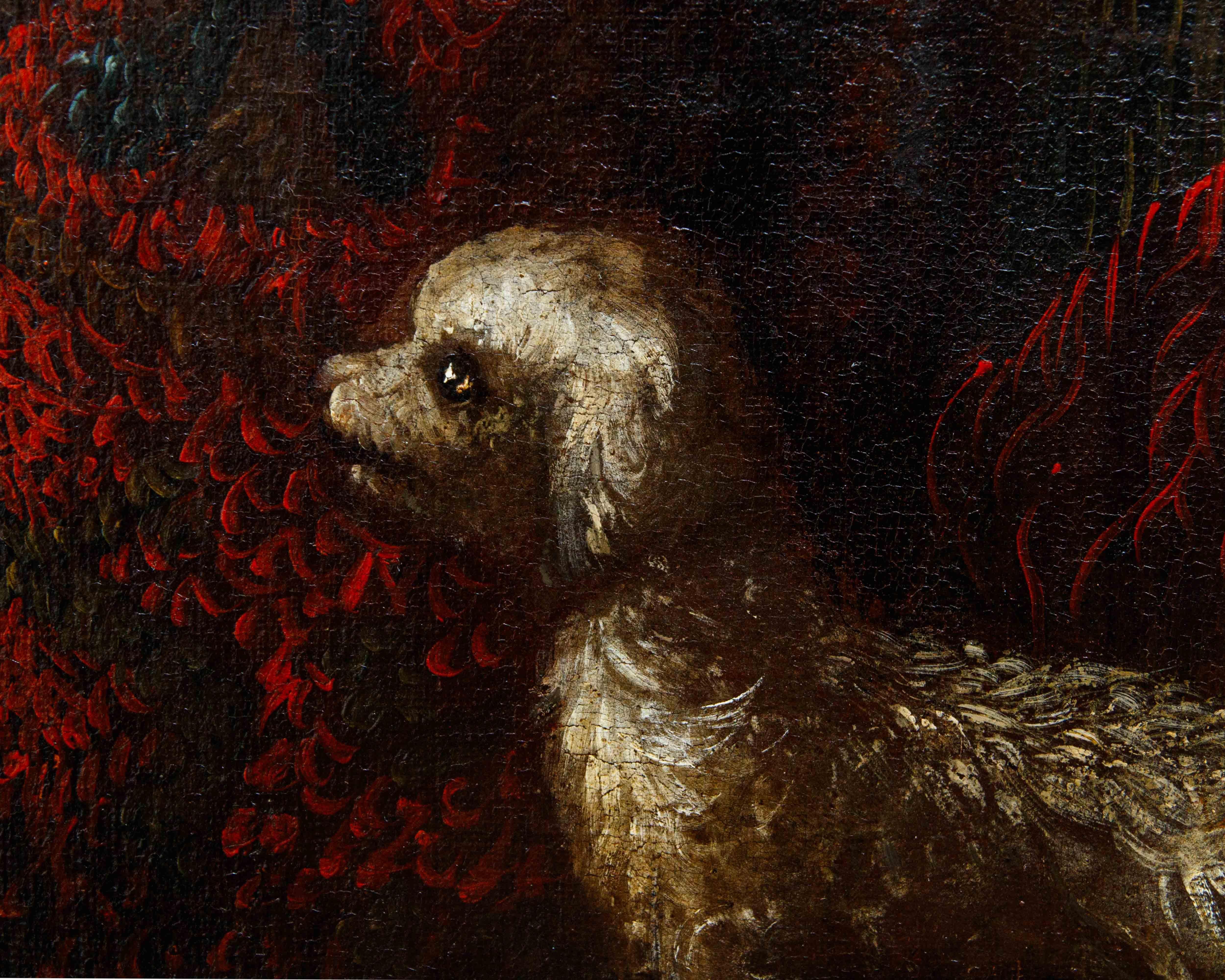 Römische Schule, zweite Hälfte des 17. Jahrhunderts, Komposition mit Zitronen und kleinem Hund (18th Century and Earlier) im Angebot