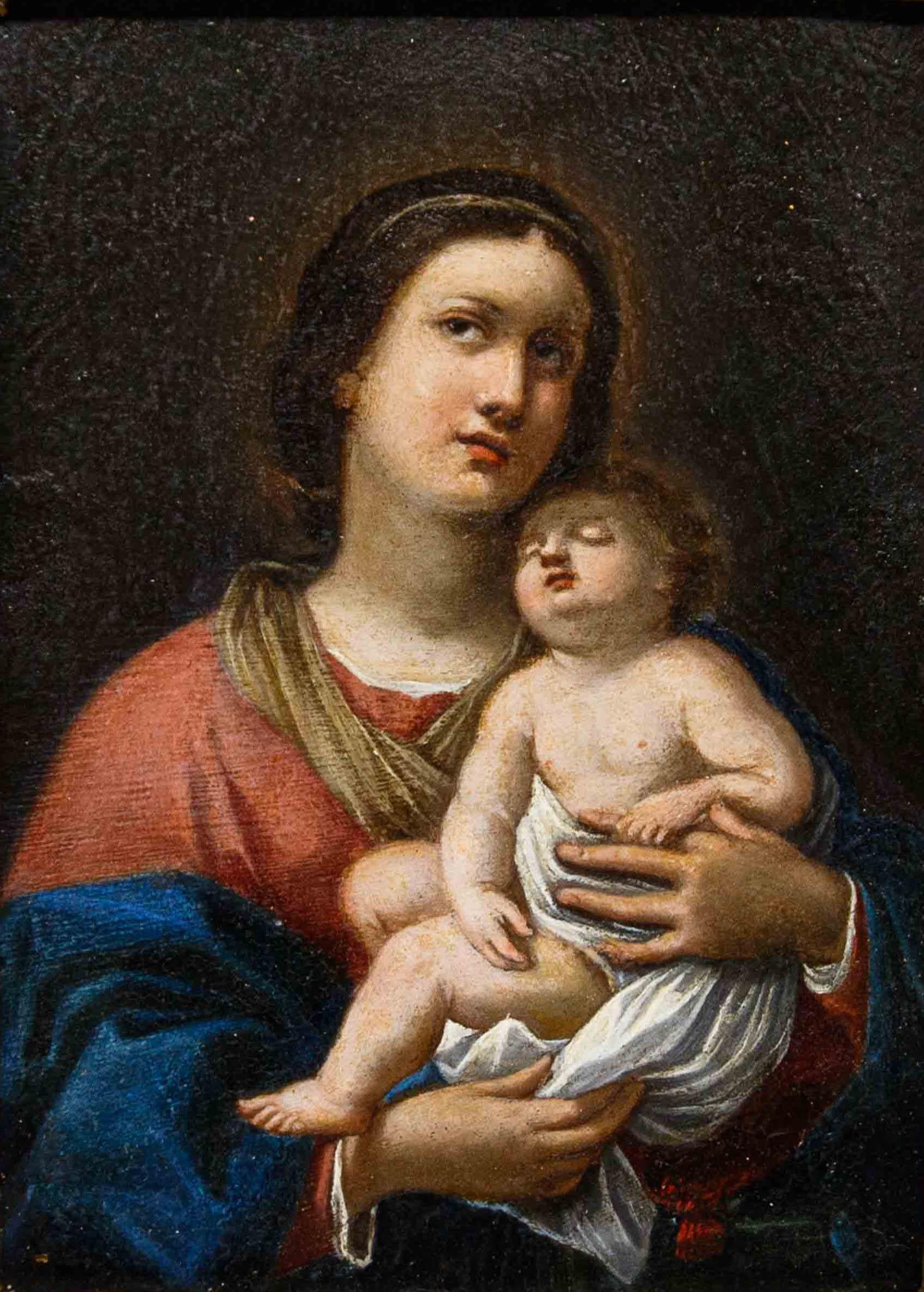 Römische Schule, 17. Jahrhundert, Madonna mit Kind im Zustand „Gut“ im Angebot in Milan, IT