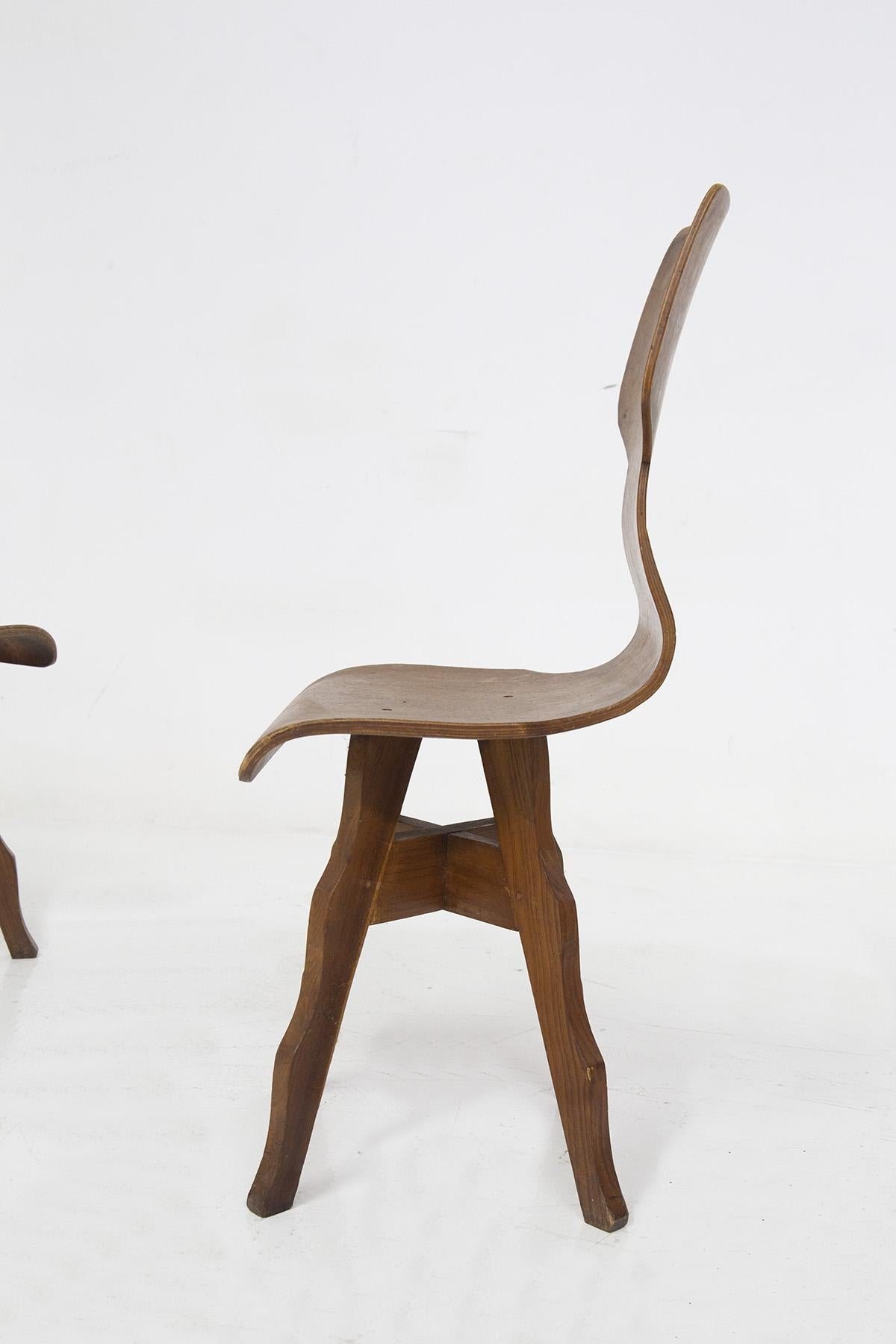 Scuola Torinese Rare Sinuous Chairs in Wood 3