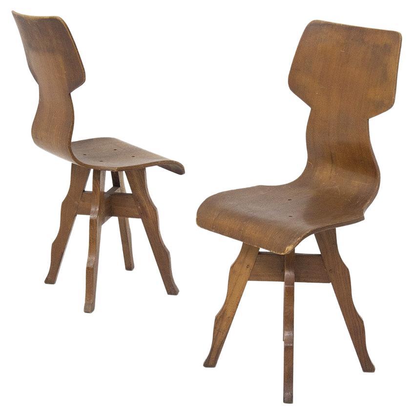 Scuola Torinese Rare Sinuous Chairs in Wood