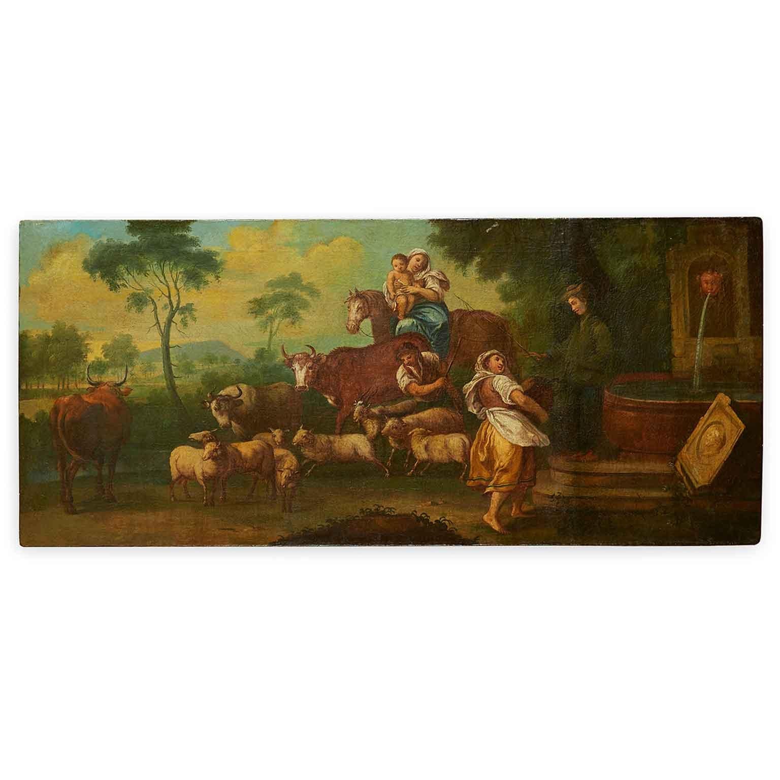 19th Century Paesaggio Con Figure E Animali Scena Rurale Fine 1800 Scuola Ungherese For Sale