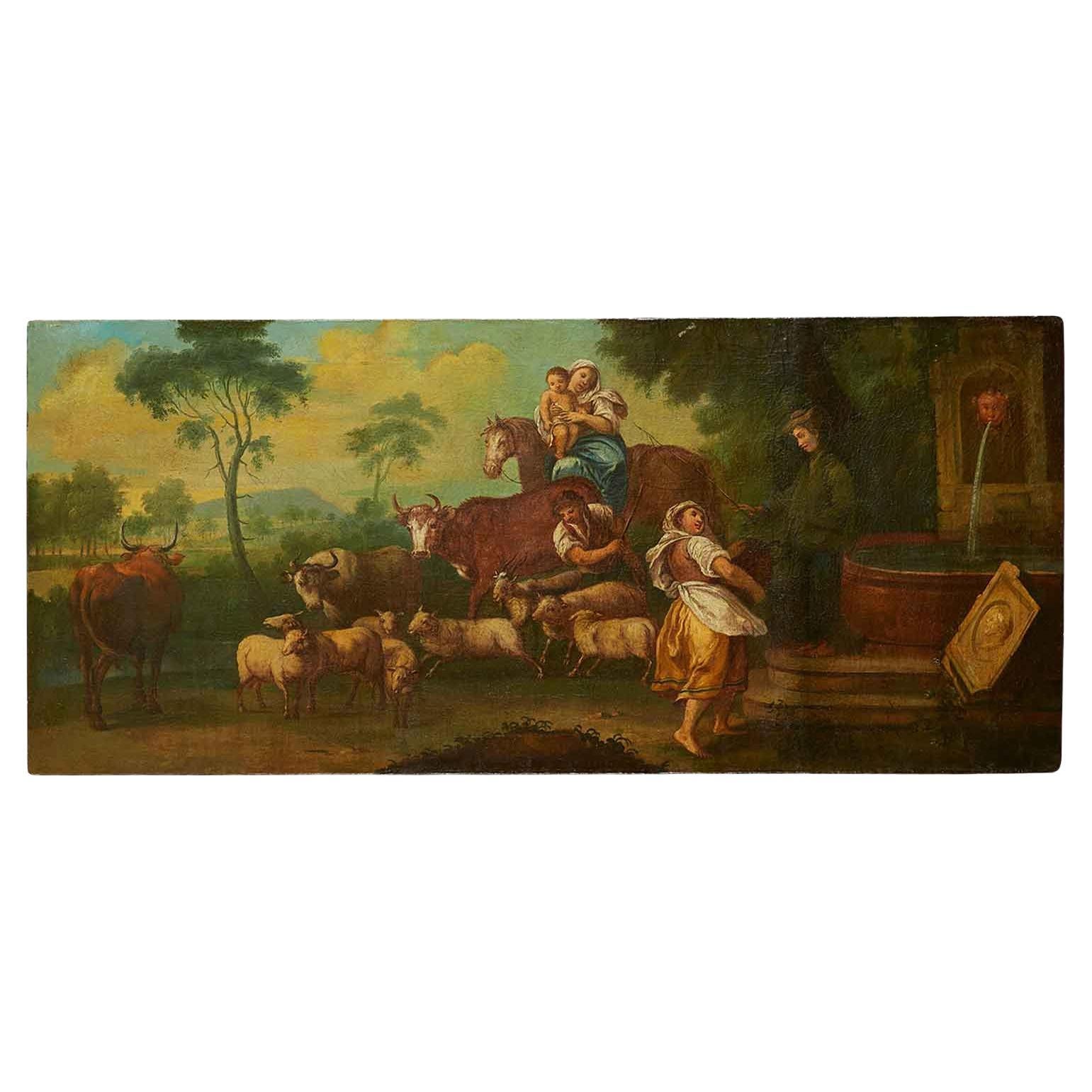 Paesaggio Con Figure E Animali Scena Rurale Fine 1800 Scuola Ungherese