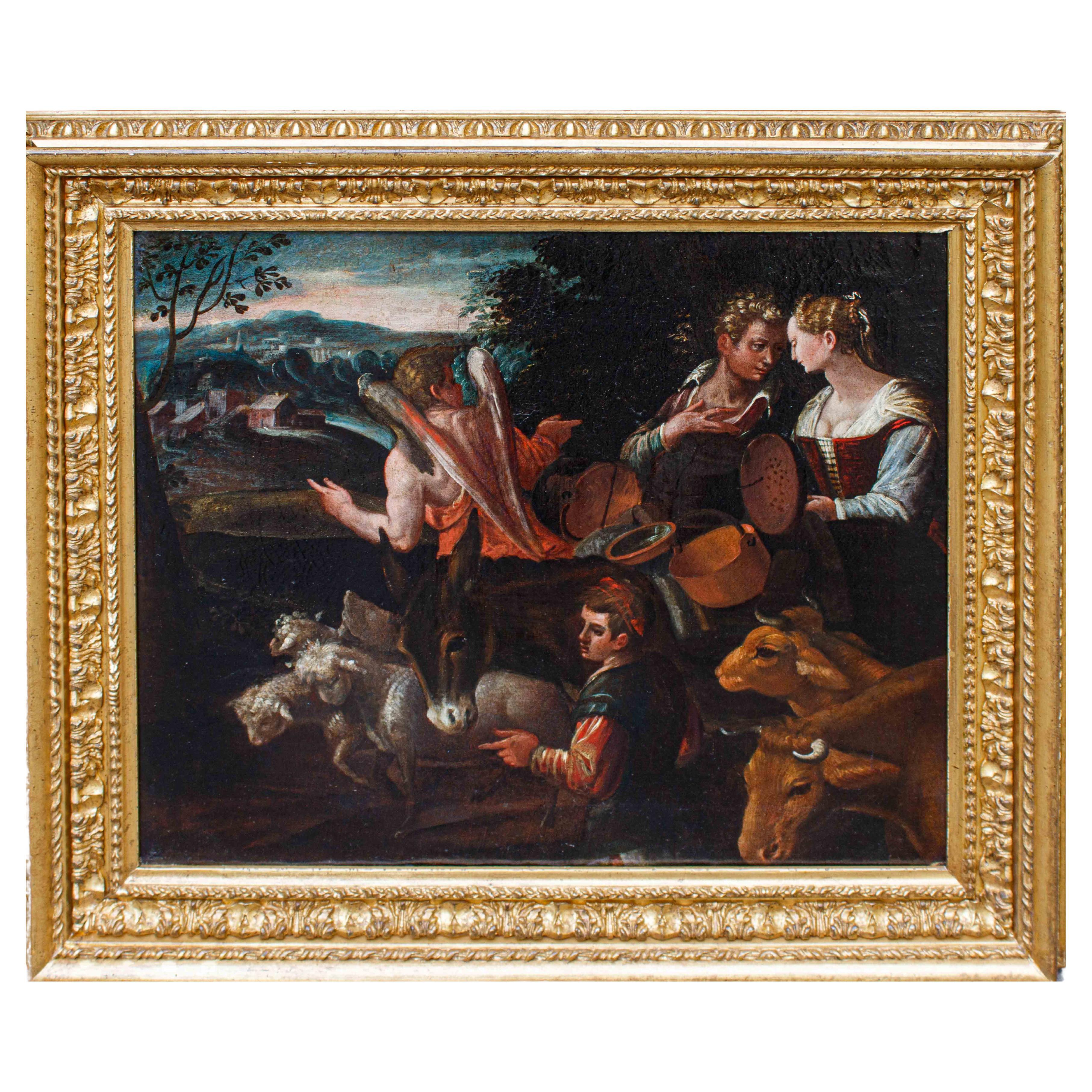 Venetian school, Tobias and Sara in Nineveh, oil on canvas, 16th century  For Sale