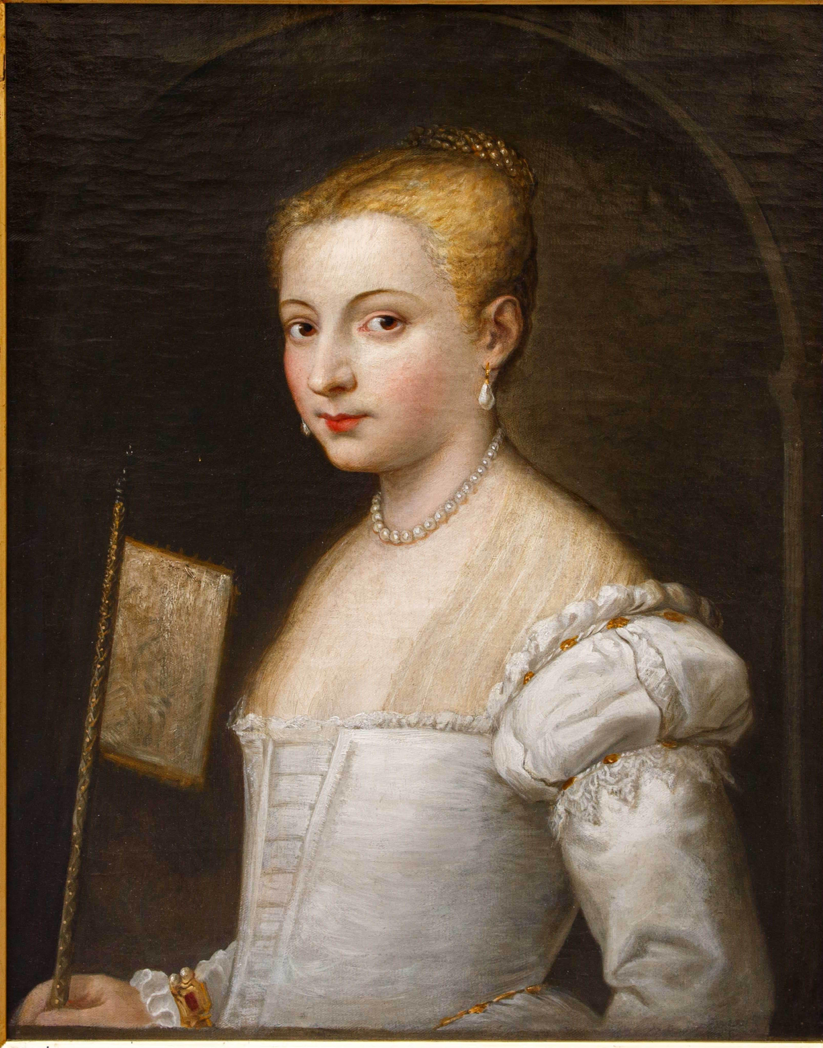 Scuola veneziana, XVIII secolo, Ritratto di gentildonna con ventaglio im Angebot 2