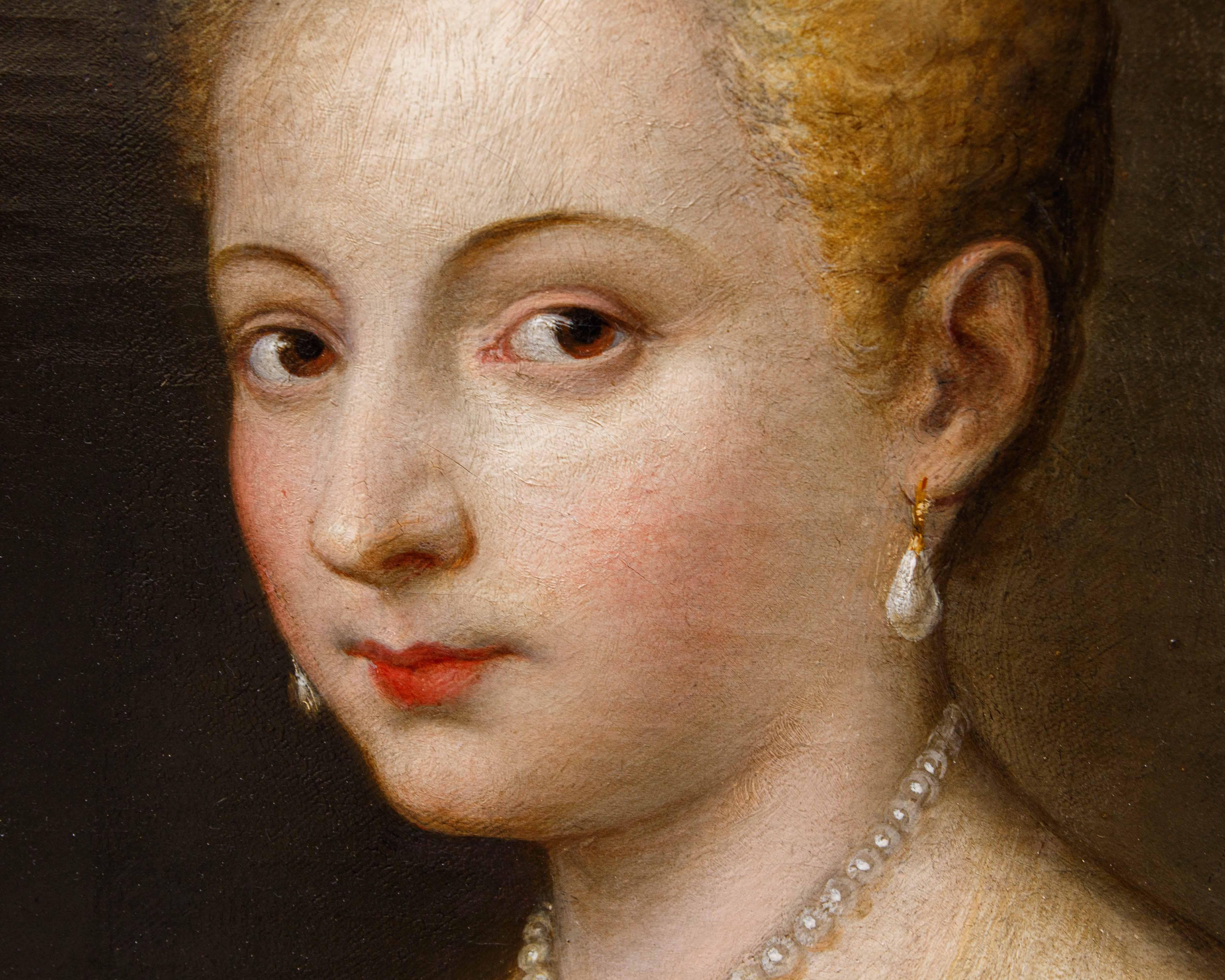 Scuola veneziana, XVIII secolo, Ritratto di gentildonna con ventaglio (Sonstiges) im Angebot