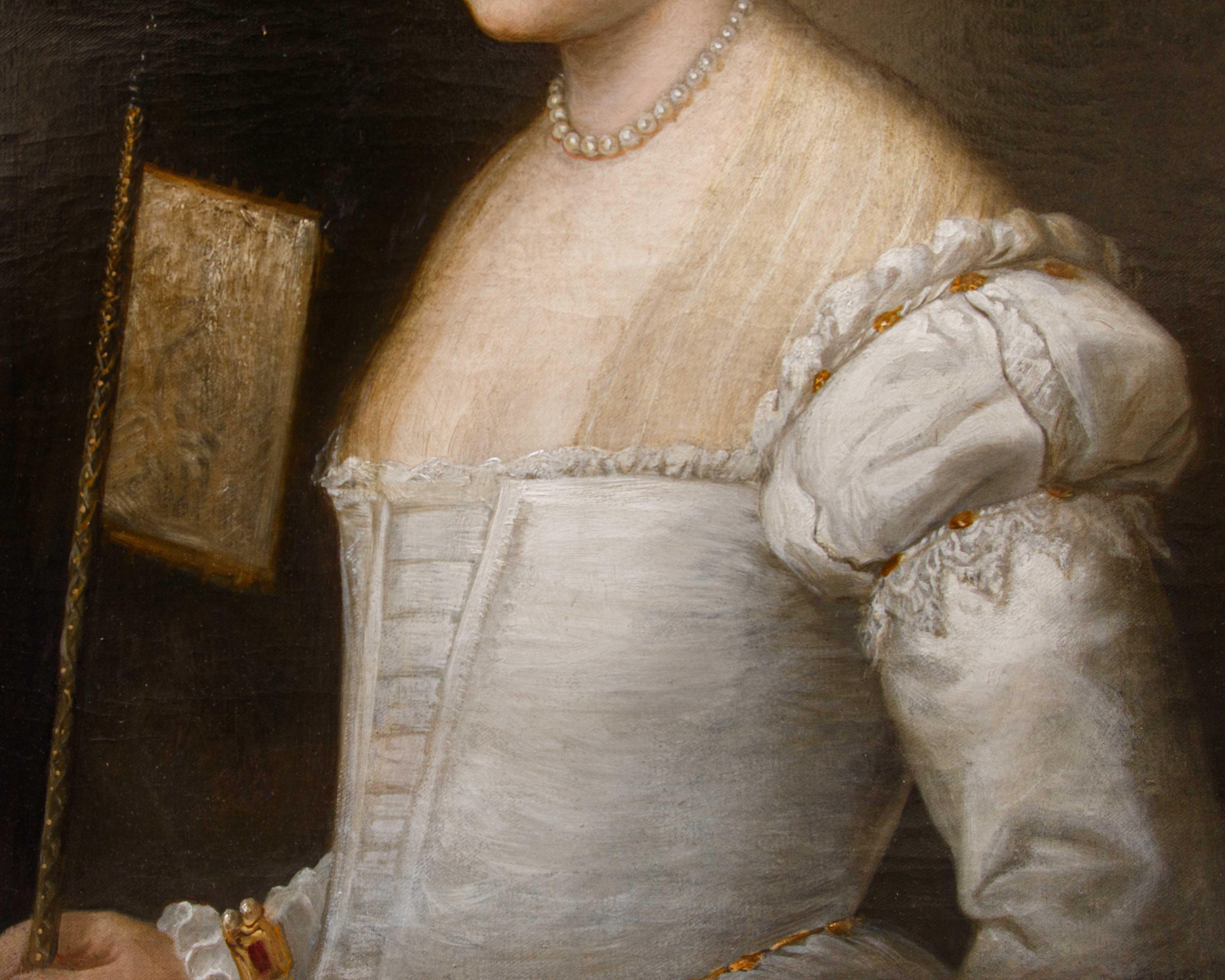 Scuola veneziana, XVIII secolo, Ritratto di gentildonna con ventaglio (18th Century and Earlier) im Angebot