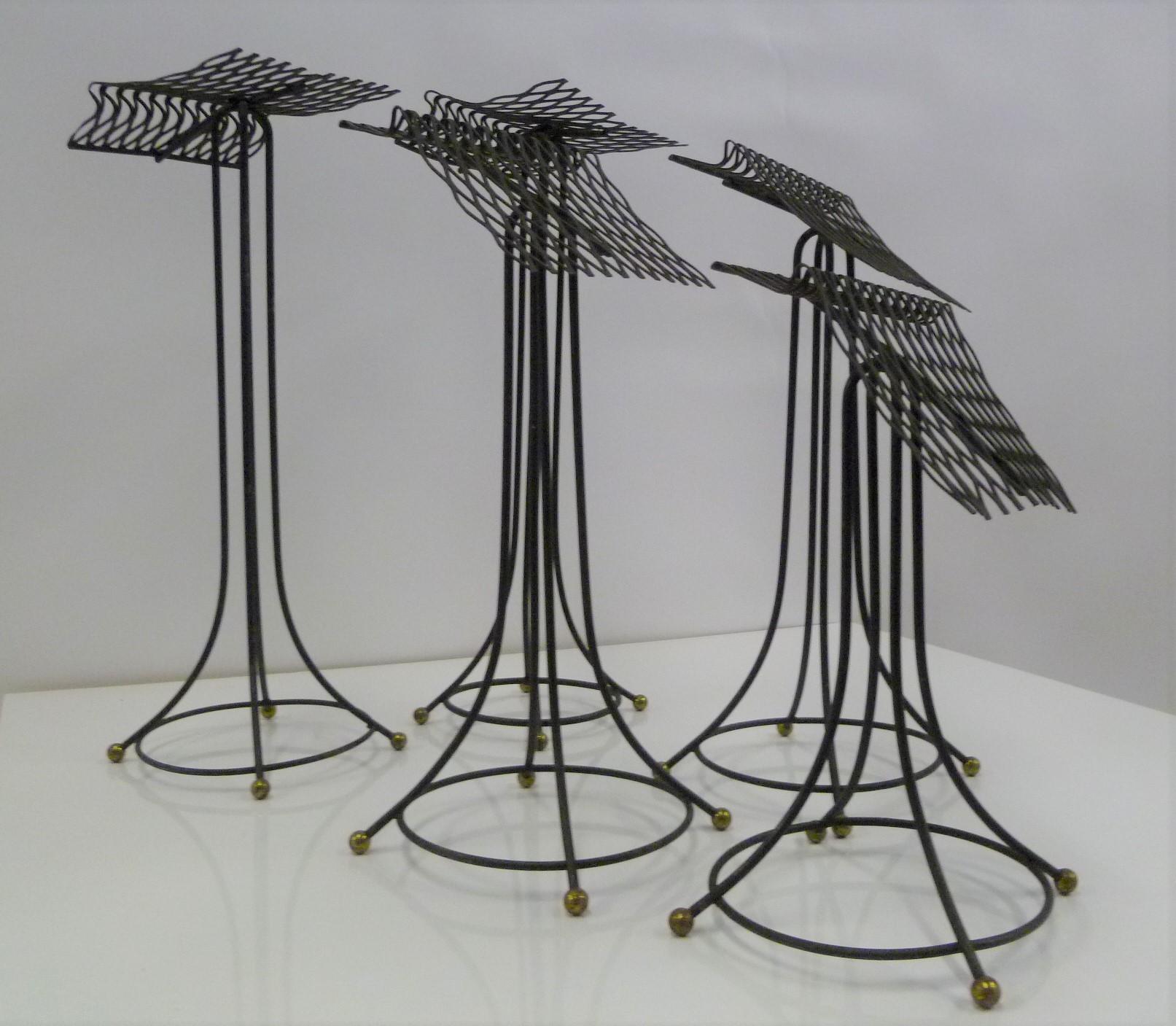 Metal Sculptural Group of 7 Modern Black Wire Store Display Stands, 1930s-1940s