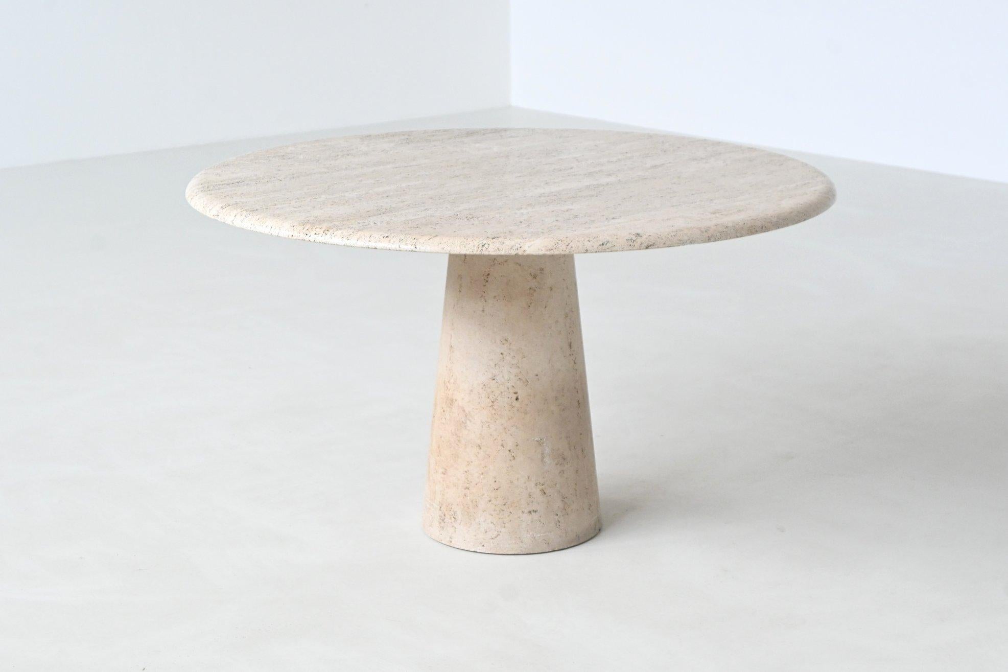 Late 20th Century Scuptural large round dining table cream white travertine Italy 1970 For Sale