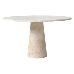 Scuptural large round dining table cream white travertine Italy 1970