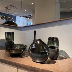 Scuro  Large Flat Round Vase, Hand Blown Glass - Made to Order