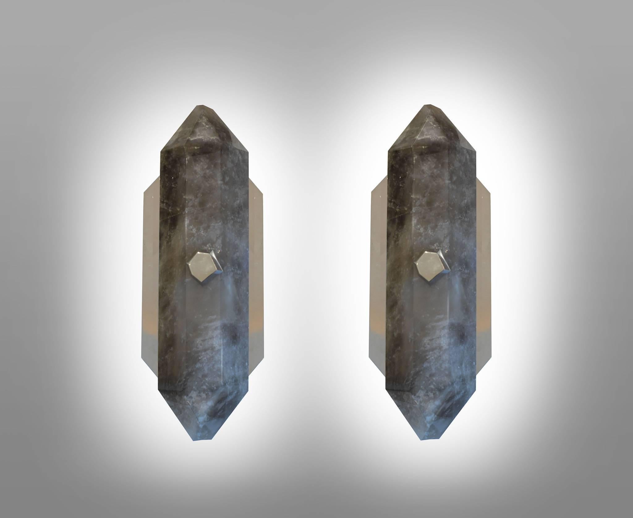 Contemporary SDF Rock Crystal Quartz Sconces By Phoenix  For Sale