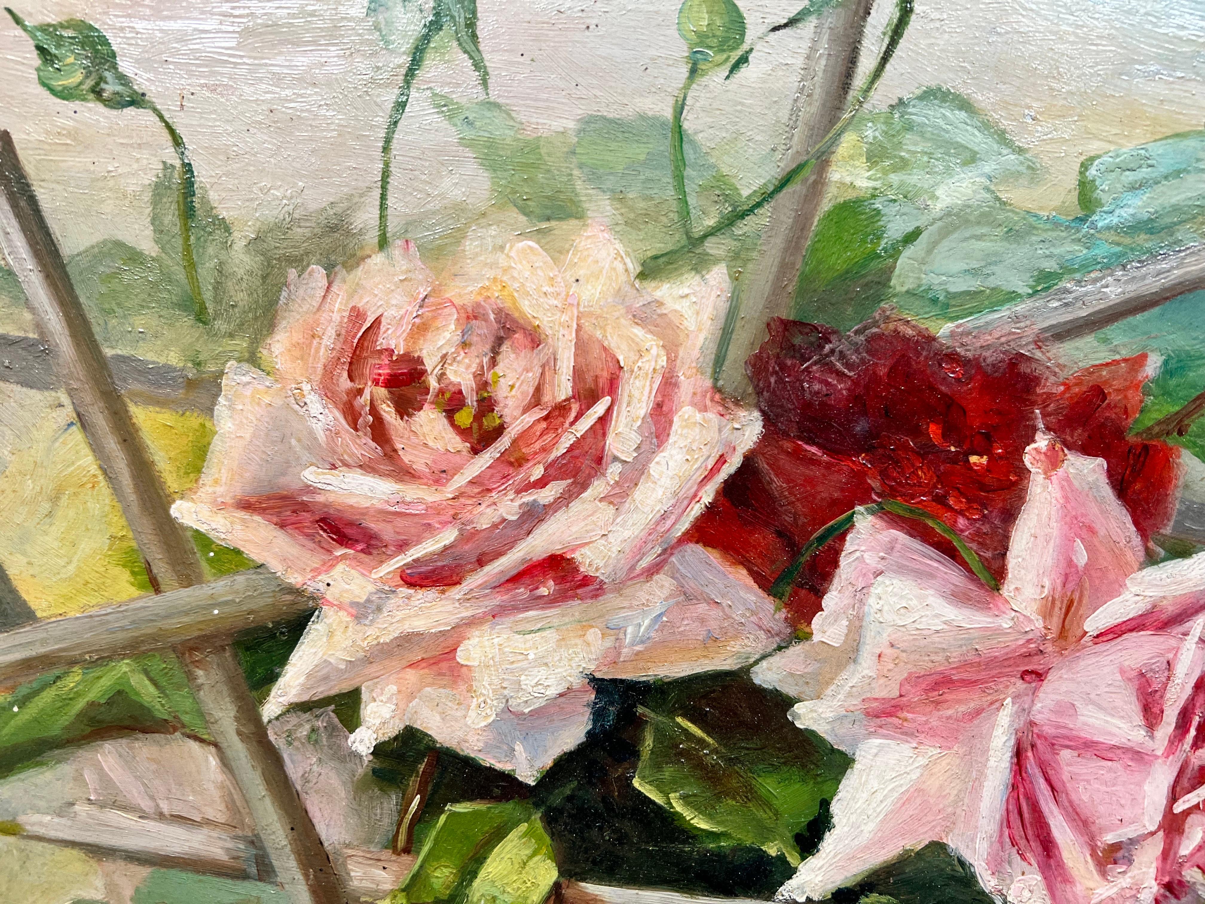 'S.E Baladon', French circa 1950
Roses
oil on board, framed 
framed: 13 x 18 inches
board: 10 x 15 inches
private collection, France
condition: The painting is in overall very good and sound condition.
 