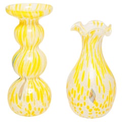 Se of Two Mid Century Vintage Yellow Murano Vases, Italy, 1960s