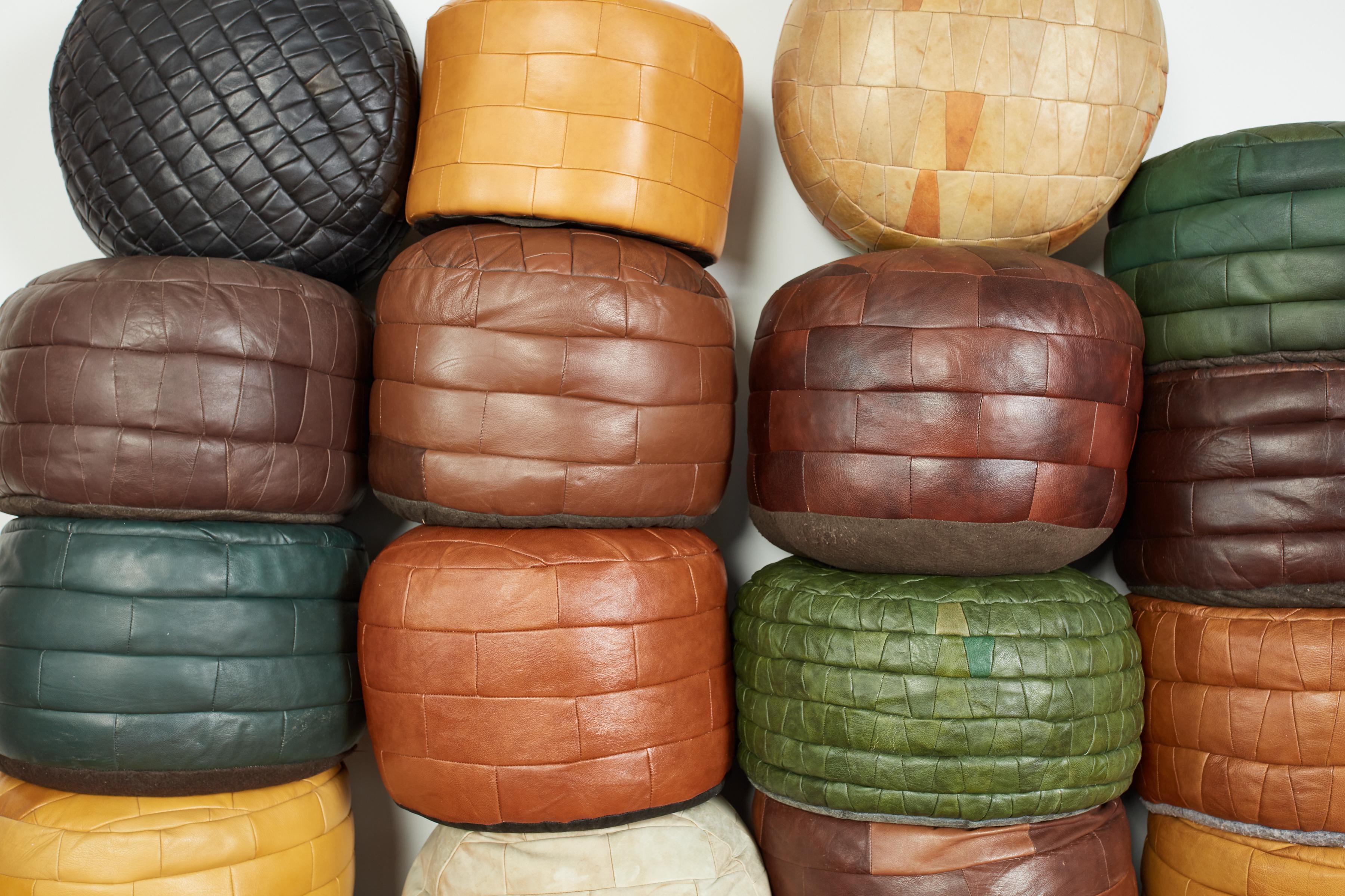 Swiss De Sede Leather Patchwork Ottomans For Sale