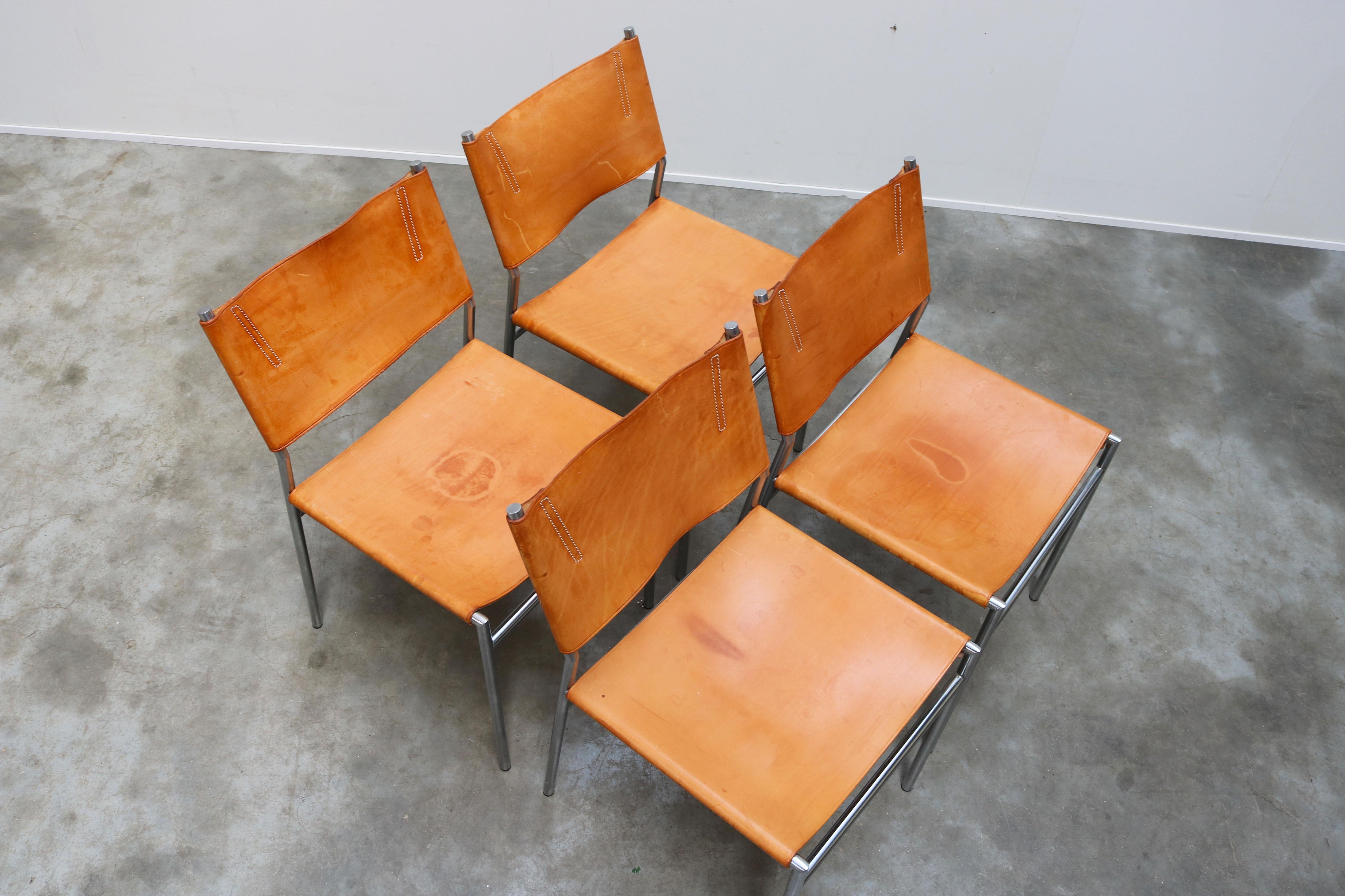 Dutch Se06 Chairs by Martin Visser for 'T Spectrum, 1962 Chrome, Gocnac Leather 'b'