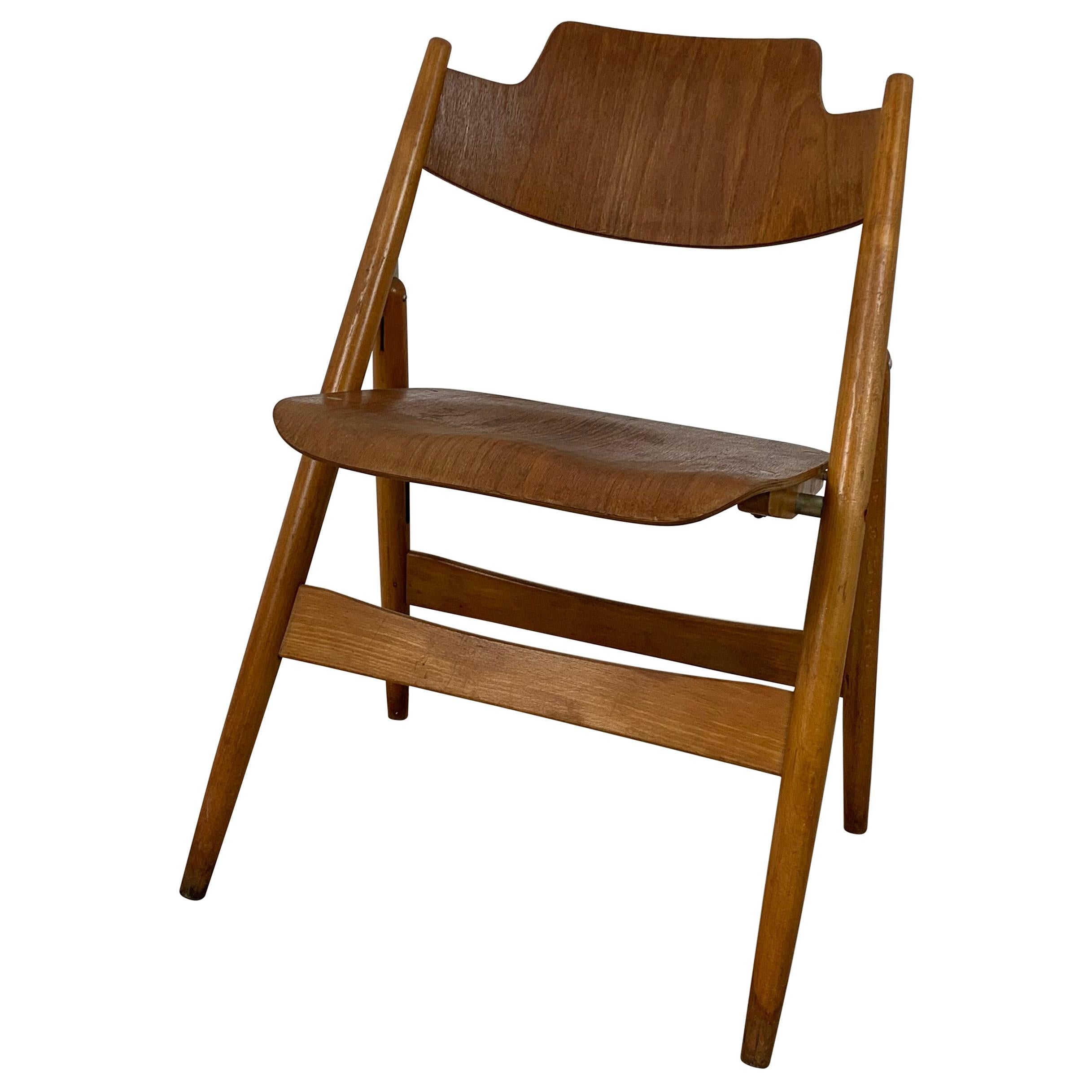 Se18 Beech Wooden Folding Chair Designed by Egon Eiermann, 1950s For Sale