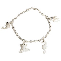 Sea Animal Charm Bracelet with Brilliants 0.06 Carat in White Gold 18 Karat