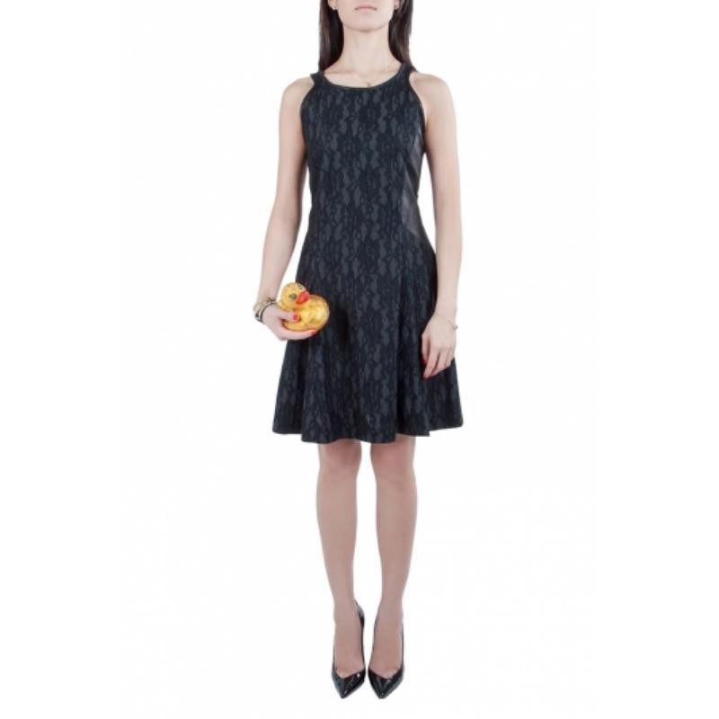 Mar Vestido negro de encaje y paneles de cuero envejecido S en venta 2