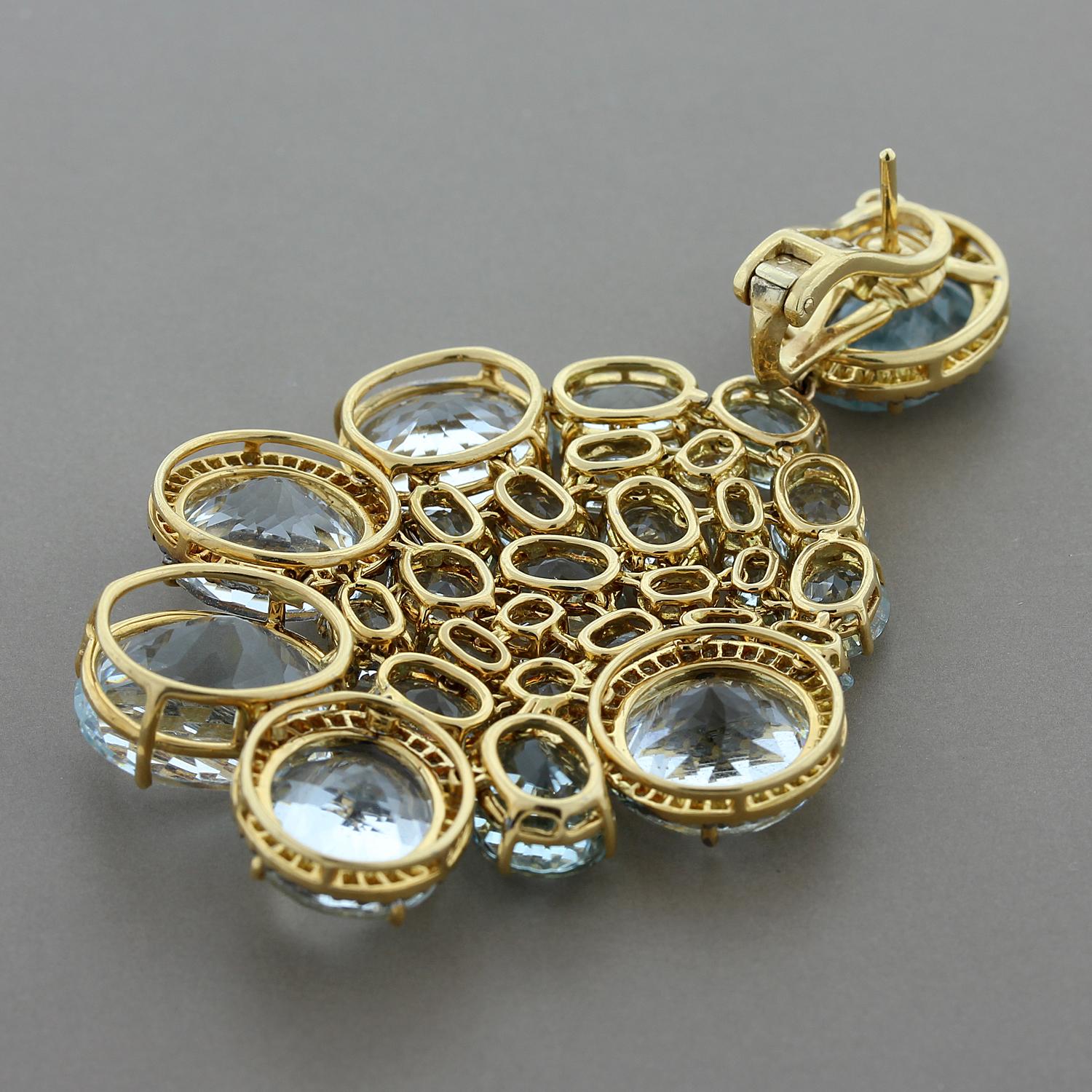 Mixed Cut Aquamarine Diamond Gold Drop Earrings For Sale