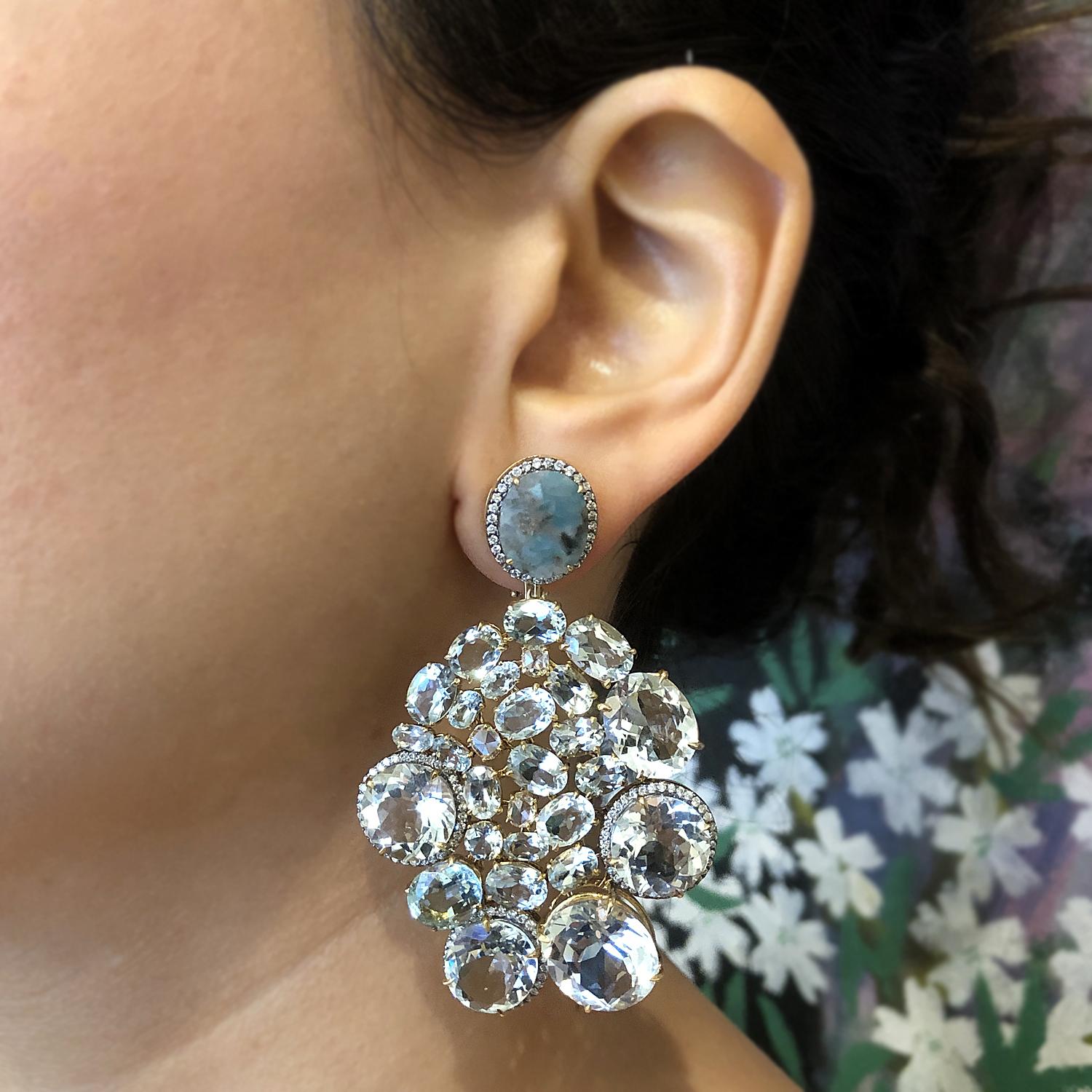 Aquamarine Diamond Gold Drop Earrings In New Condition For Sale In Beverly Hills, CA