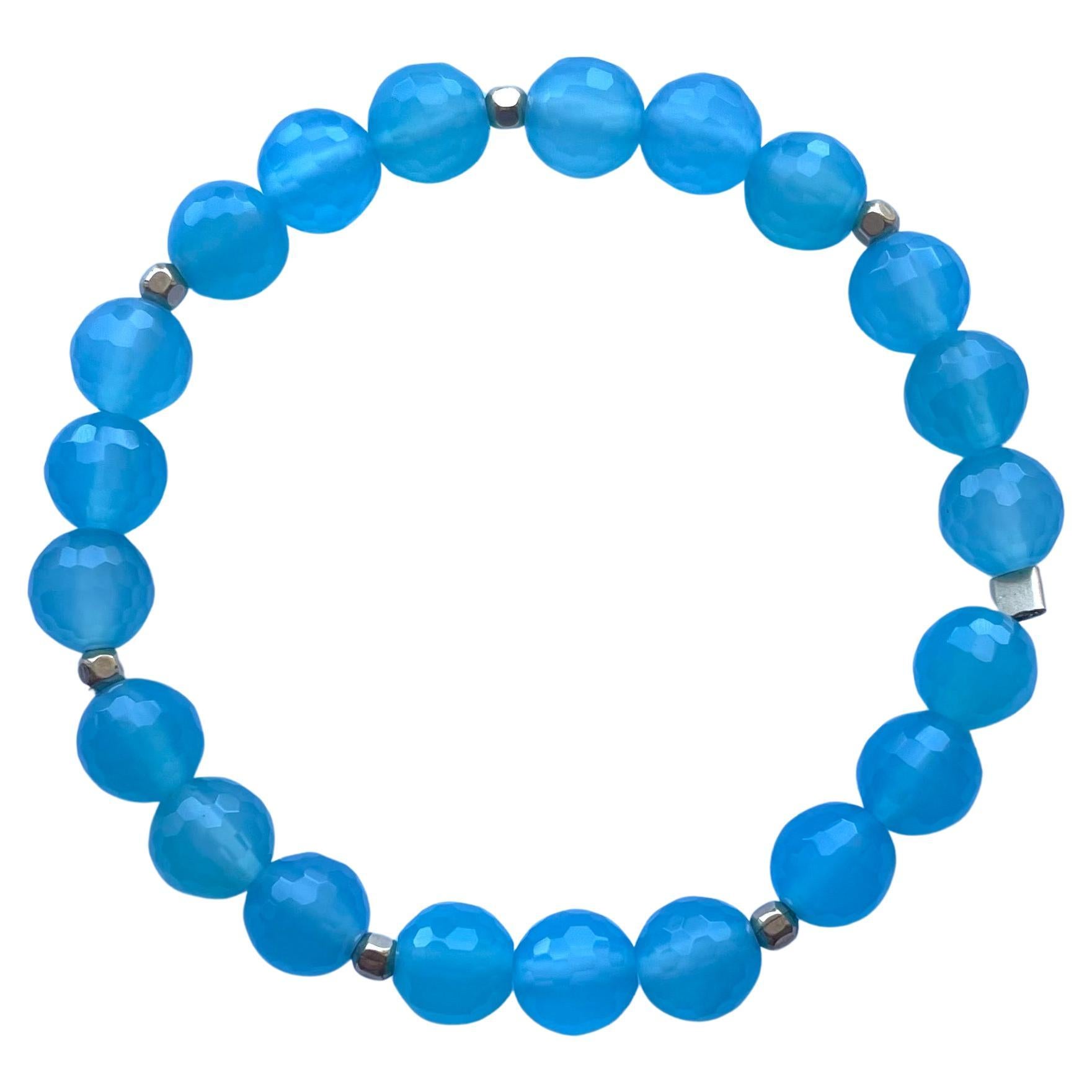 Bracelet en quartz calcédoine bleu de mer