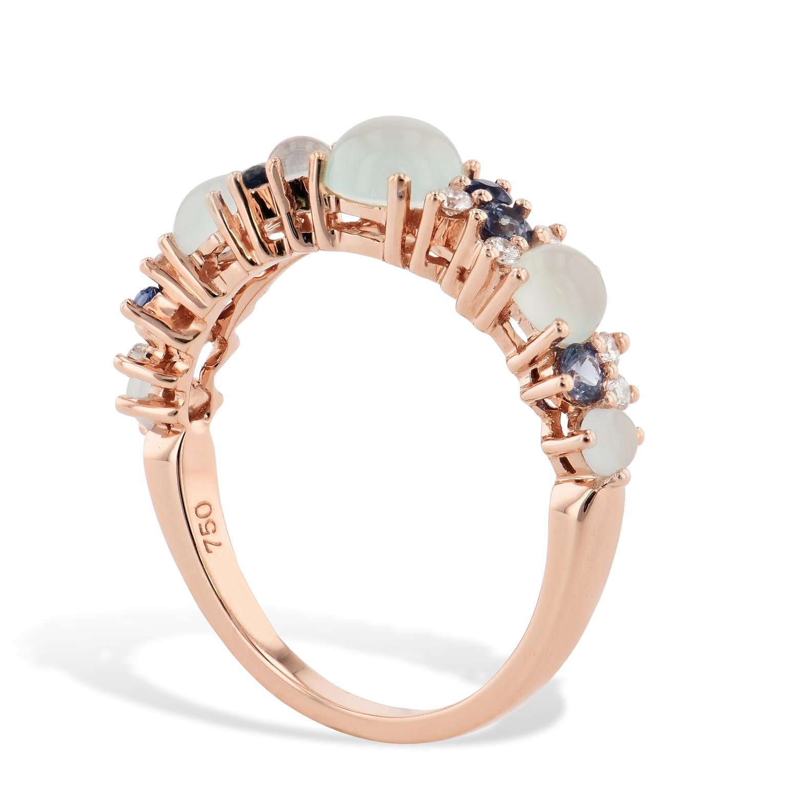 Women's Sea Blue Chalcedony Rose Gold Ring with Diamonds and Sapphires