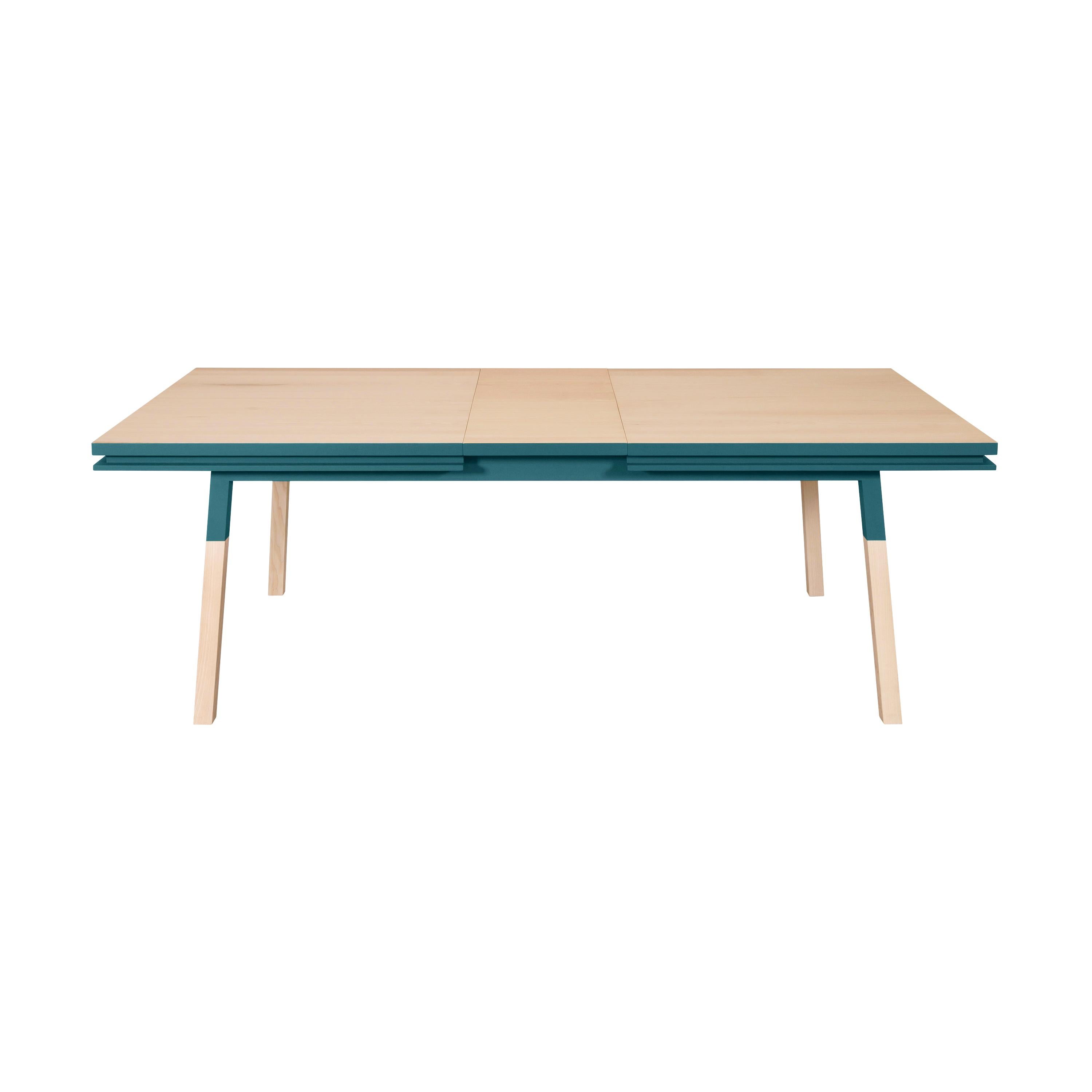 Contemporary Sea Blue Extensible Design Table, 100% Solid Wood and Customizable For Sale