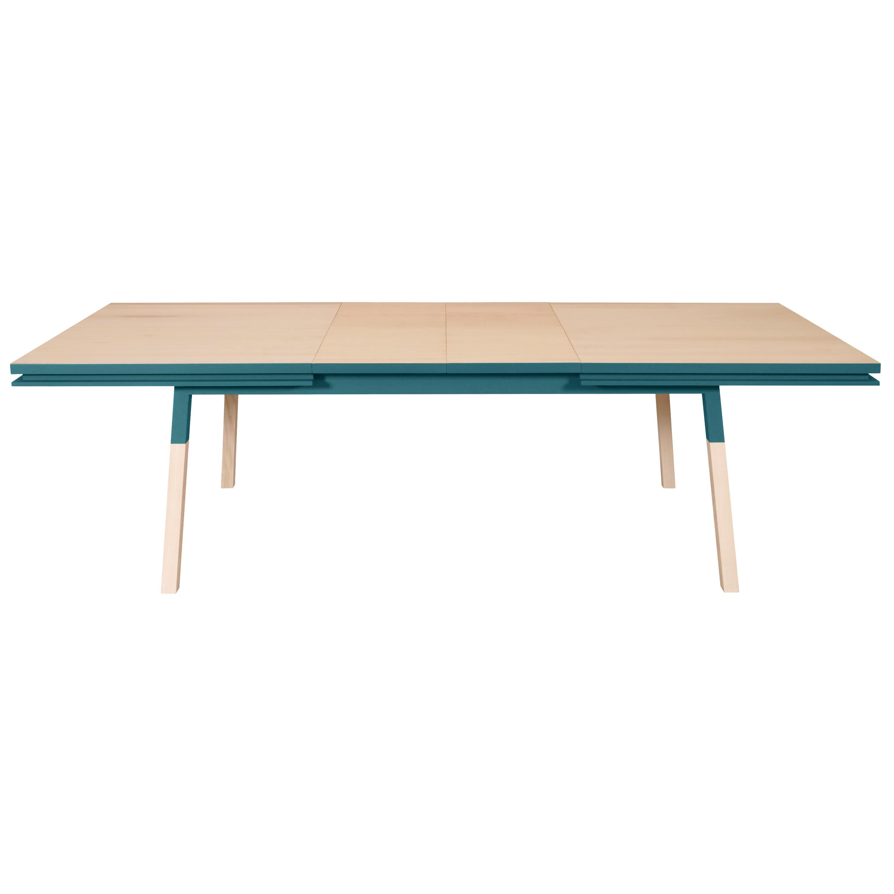 Sea Blue Extensible Design Table, 100% Solid Wood and Customizable For Sale 1