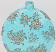 French Handcrafted Ceramic Vase Fat Lava Style Stem Vase, Turquoise