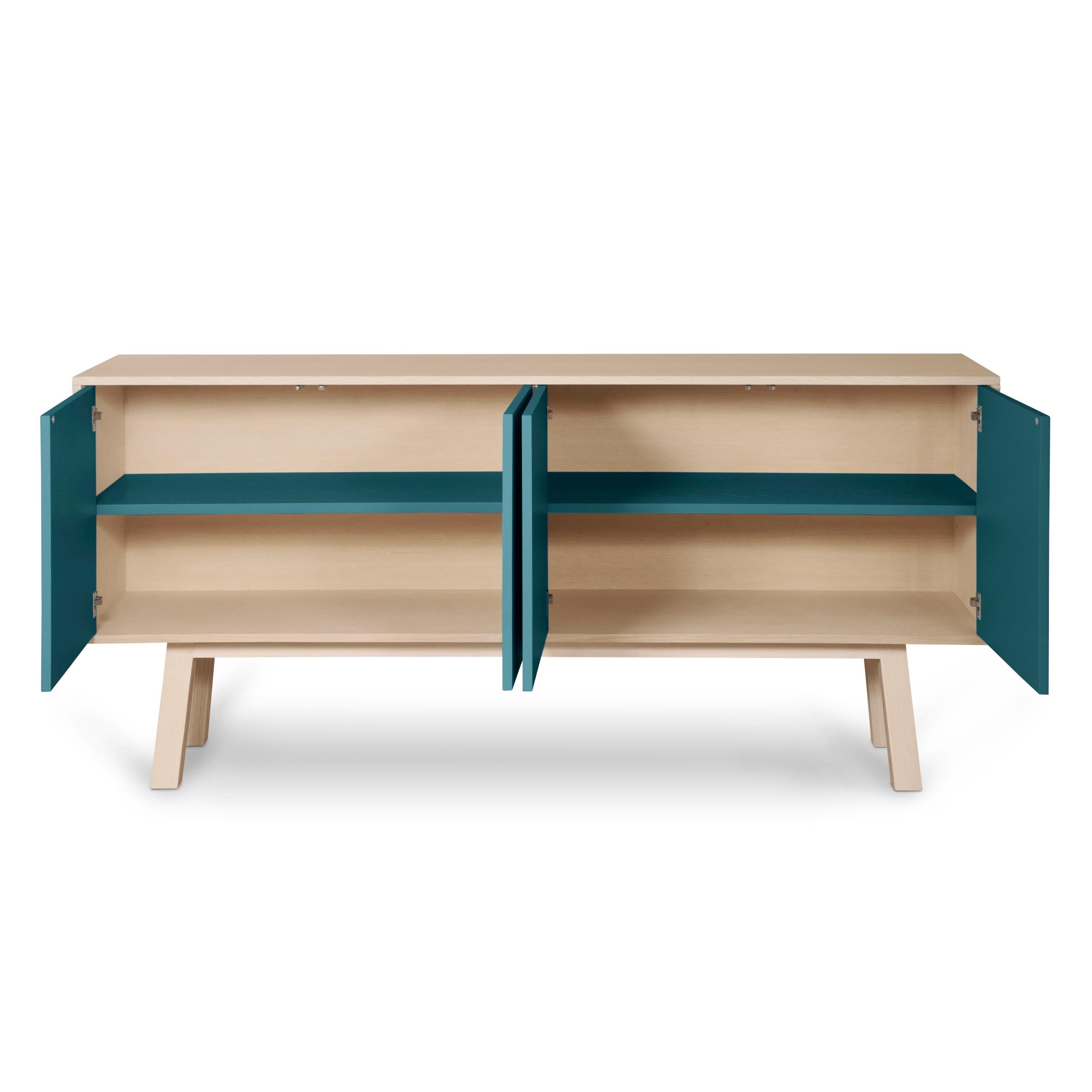 Woodwork Sea Blue Kube Sideboard in a Scandinavian Style by Eric Gizard Paris For Sale