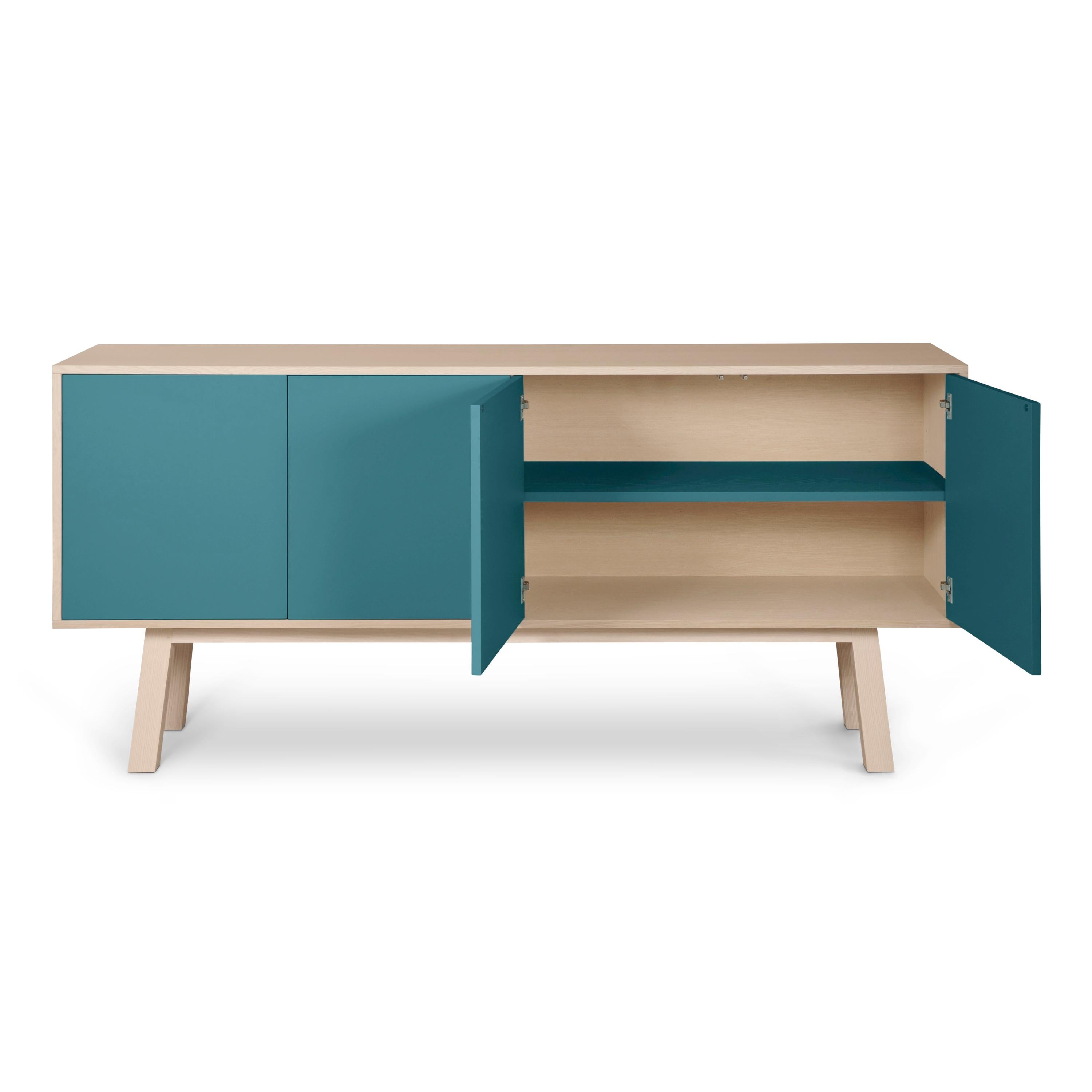 Sea Blue Kube Sideboard in a Scandinavian Style by Eric Gizard Paris In New Condition For Sale In Landivy, FR