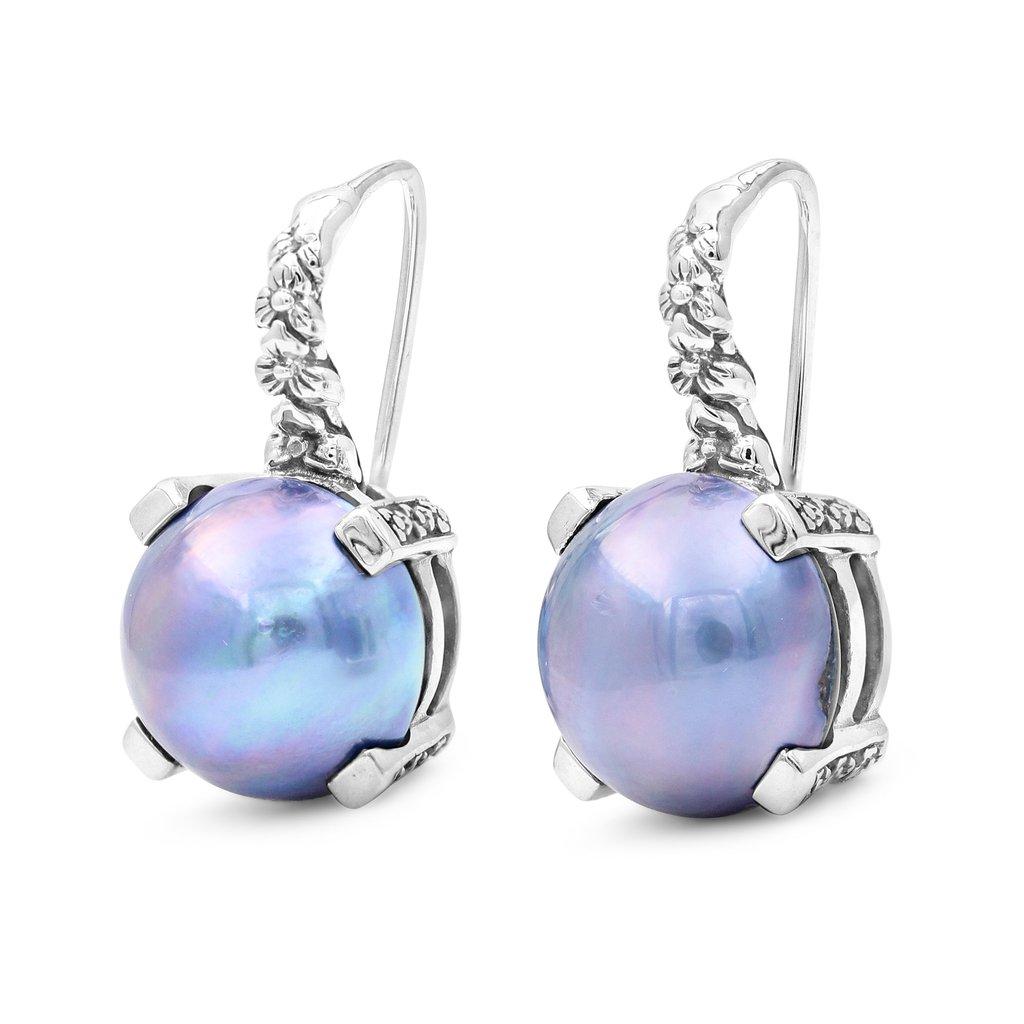 Sea Blue Pearl Earrings in Sterling Silver
