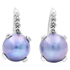 Sea Blue Pearl Earrings in Sterling Silver